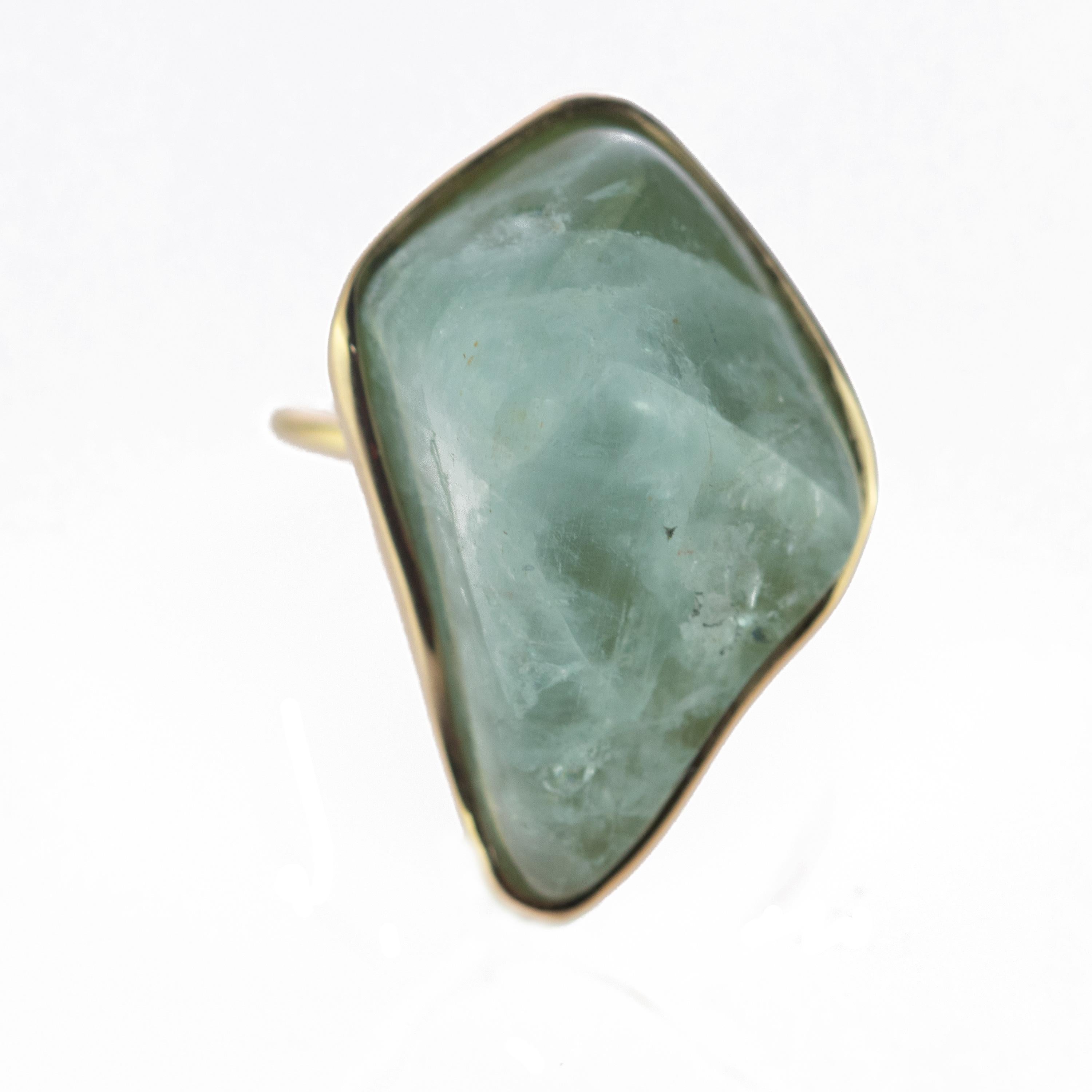 Anello Cocktail Artigianale con Acquamarina Naturale Grezza in Oro Bianco 18 Carati Intini Jewels in vendita 6