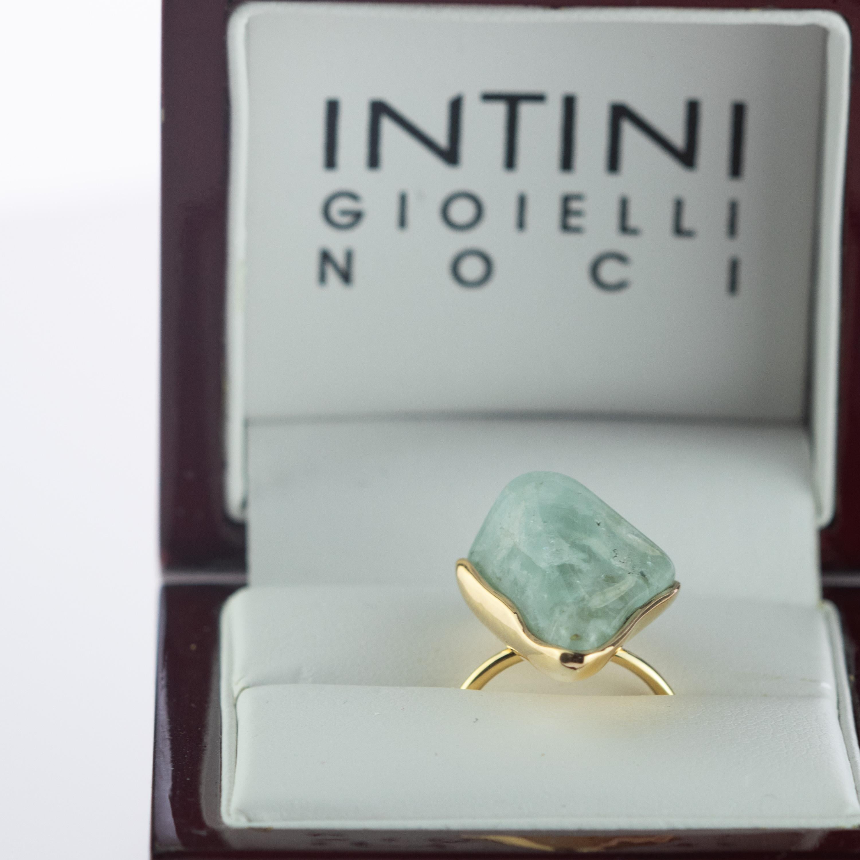 Anello Cocktail Artigianale con Acquamarina Naturale Grezza in Oro Bianco 18 Carati Intini Jewels in vendita 7