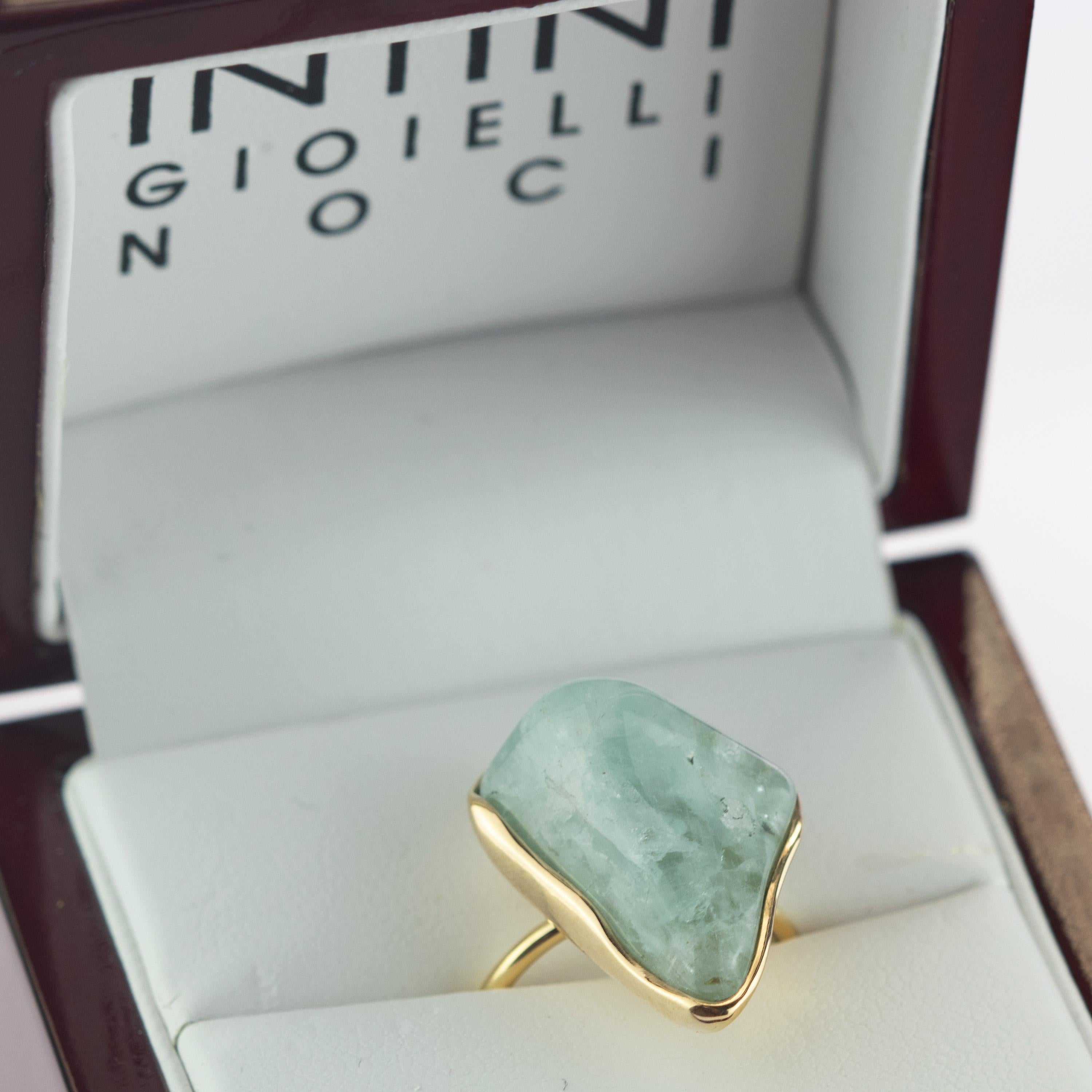 Anello Cocktail Artigianale con Acquamarina Naturale Grezza in Oro Bianco 18 Carati Intini Jewels in vendita 8