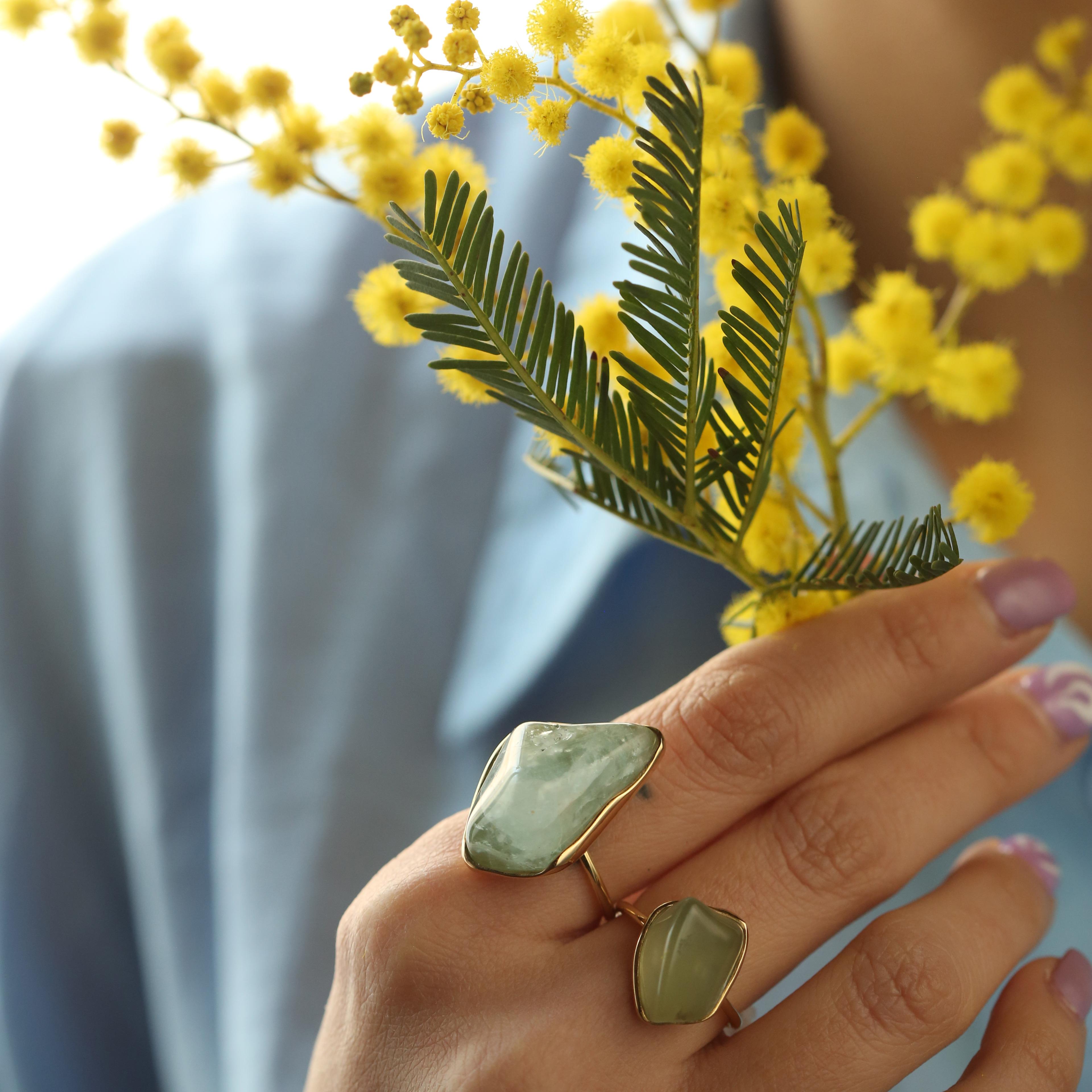 Anello Cocktail Artigianale con Acquamarina Naturale Grezza in Oro Bianco 18 Carati Intini Jewels in vendita 9