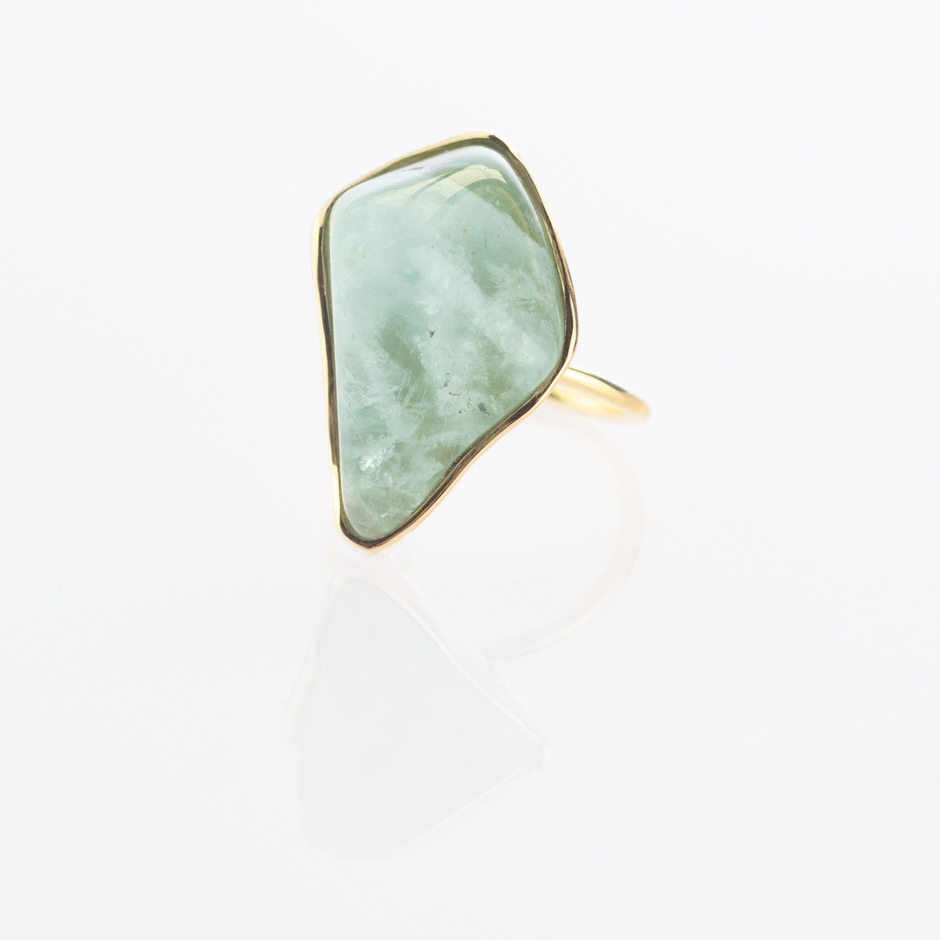 Taglio baguette Anello Cocktail Artigianale con Acquamarina Naturale Grezza in Oro Bianco 18 Carati Intini Jewels in vendita