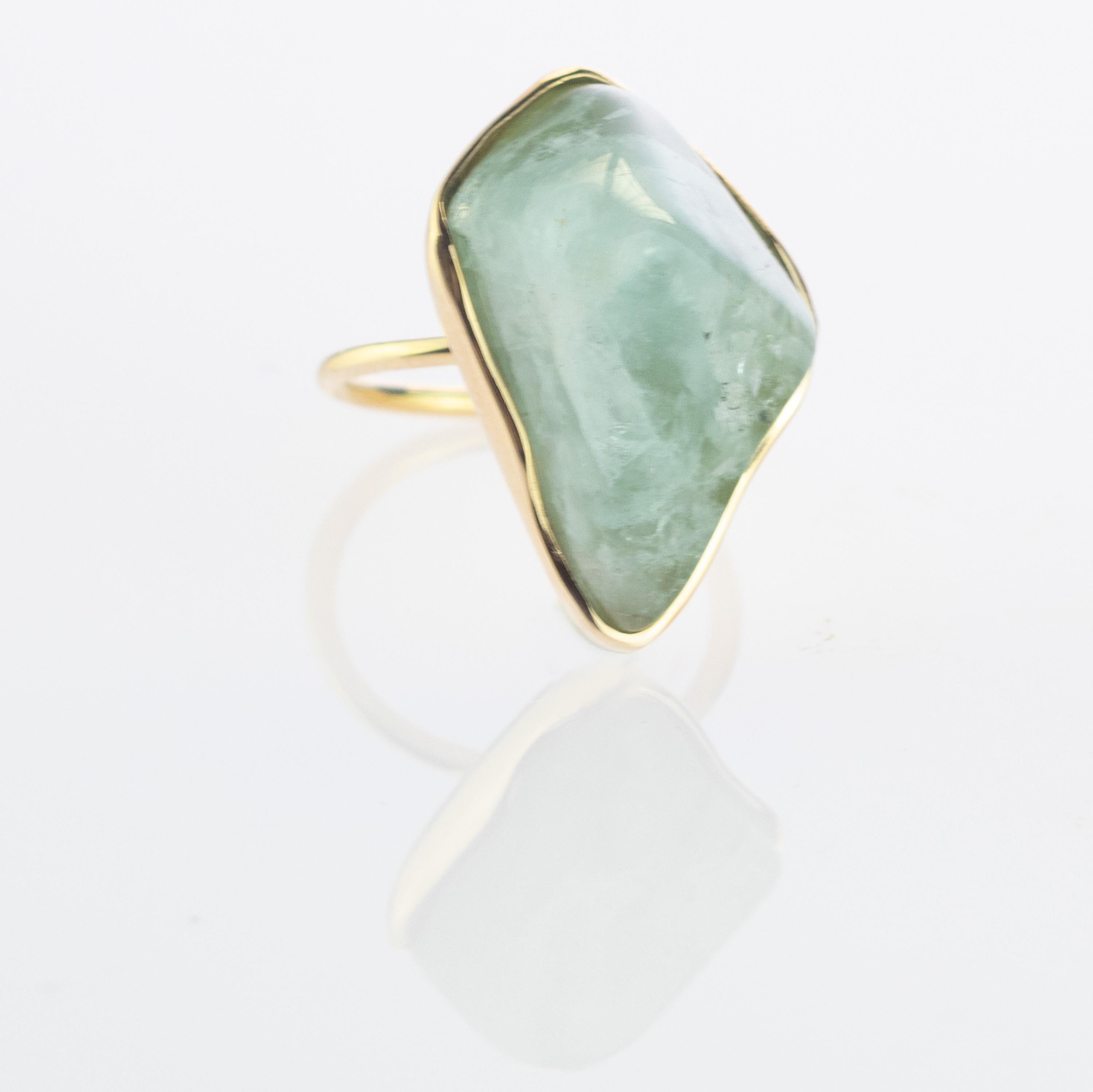 da uomo o donna Anello Cocktail Artigianale con Acquamarina Naturale Grezza in Oro Bianco 18 Carati Intini Jewels in vendita