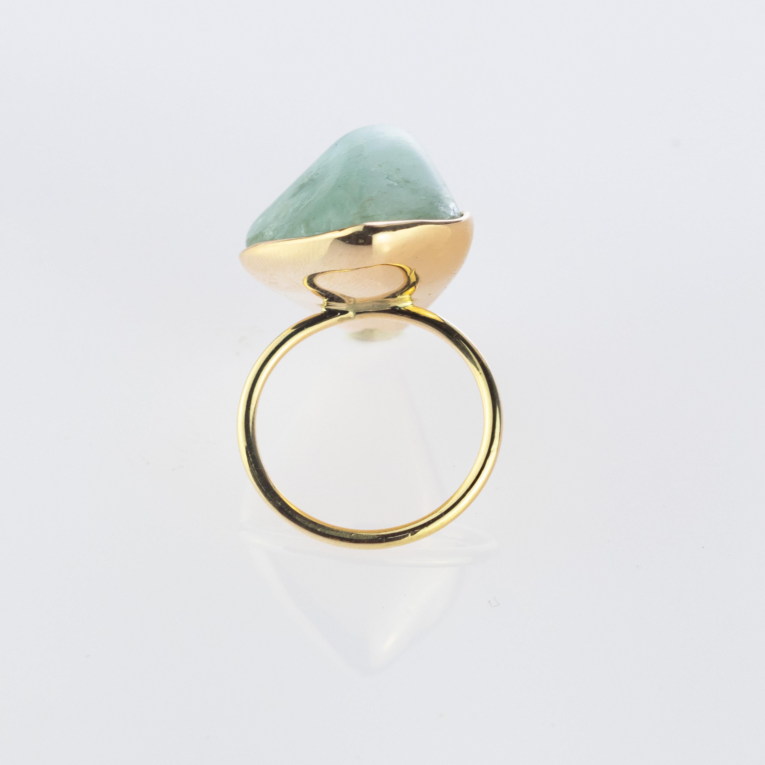 Anello Cocktail Artigianale con Acquamarina Naturale Grezza in Oro Bianco 18 Carati Intini Jewels in vendita 3