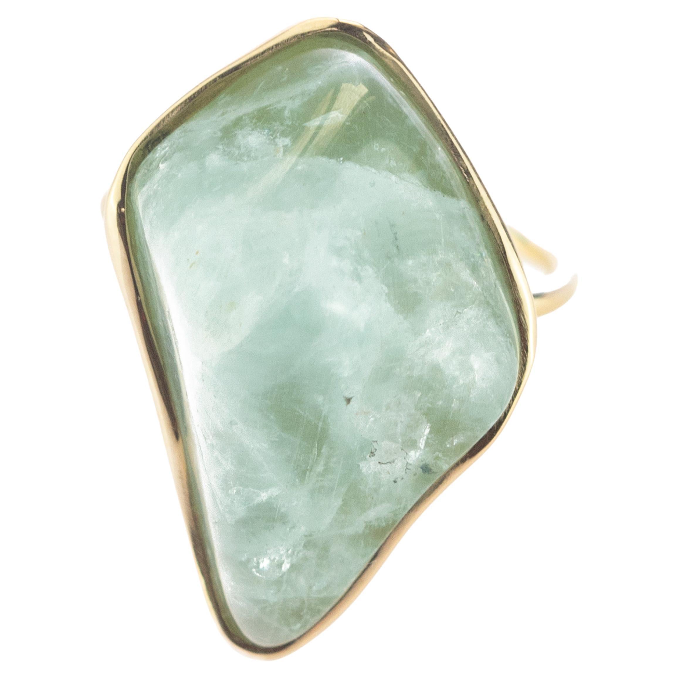 Anello Cocktail Artigianale con Acquamarina Naturale Grezza in Oro Bianco 18 Carati Intini Jewels