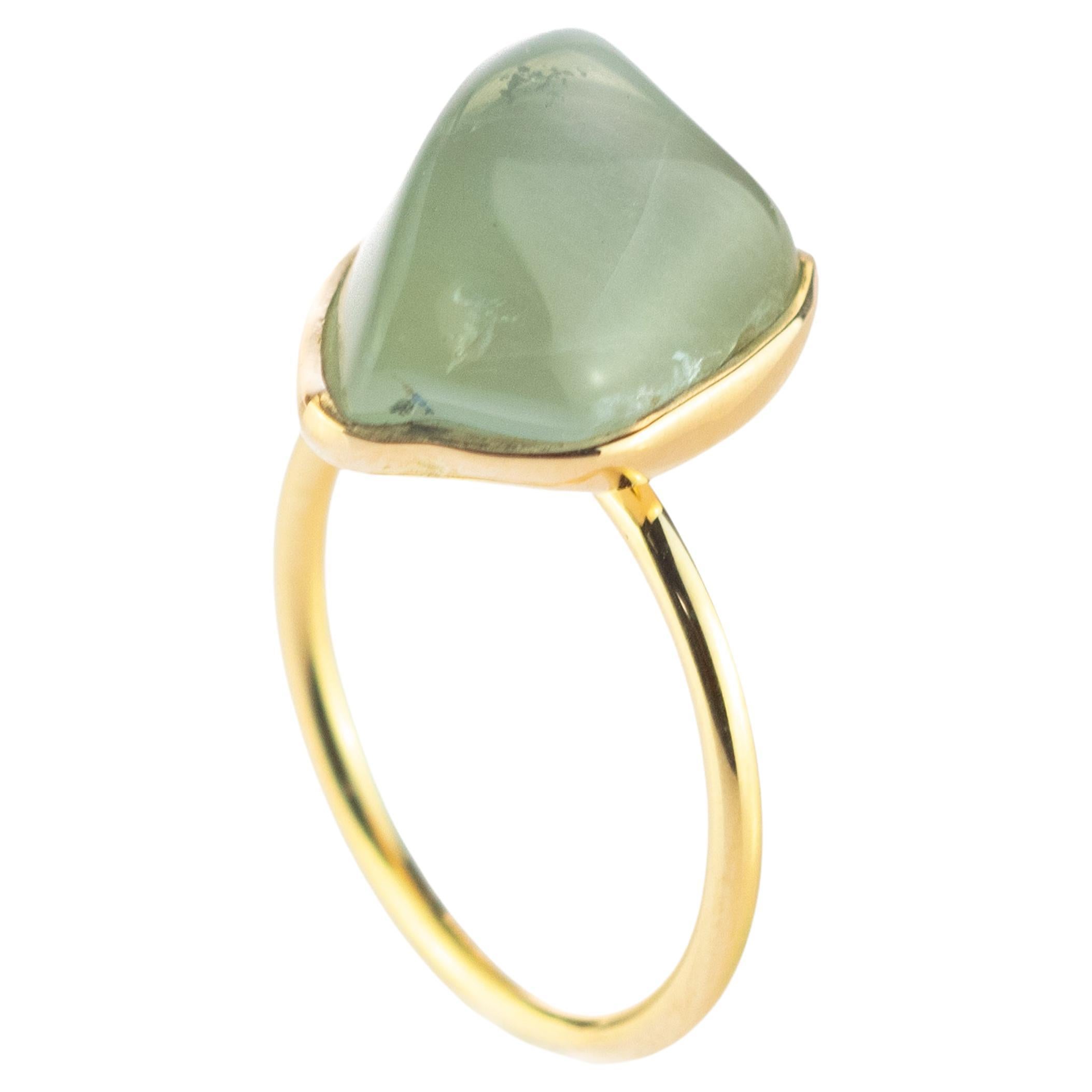 Bague cocktail artisanale en or blanc 18 carats avec aigue-marine naturelle brute Intini Jewels