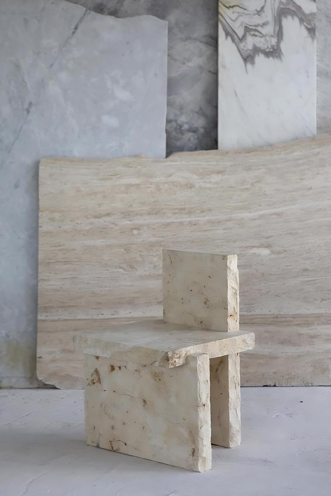 Brutalisme Raw Natural Stone Contemporary Art furniture Beige lime stone Dining Chair en vente