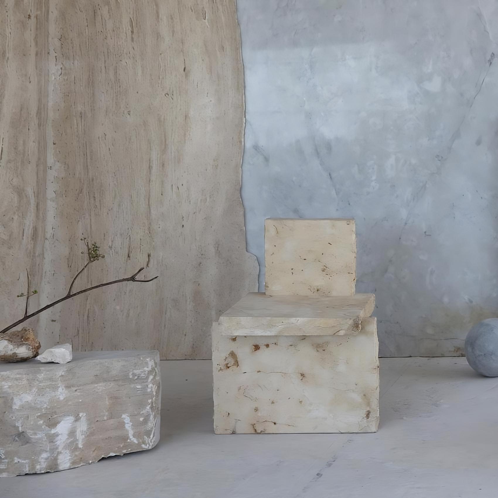 Mexicain Raw Natural Stone Contemporary Art furniture Beige lime stone Dining Chair en vente