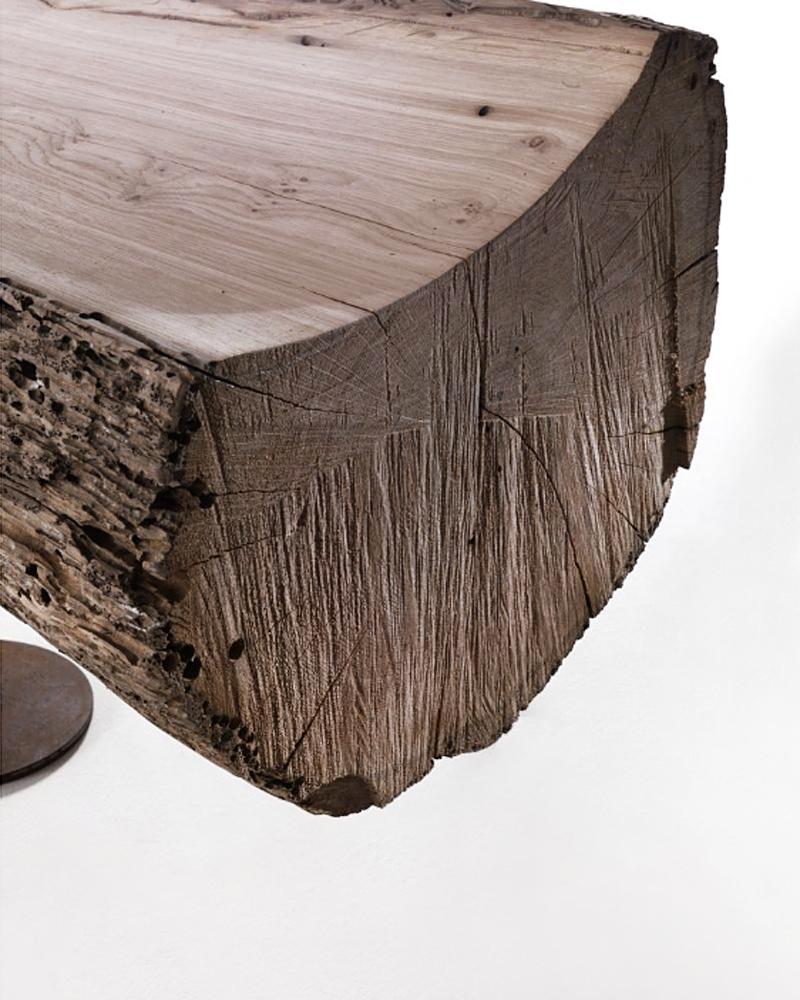 Contemporary Raw Oak Bench with Bark