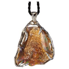 Roher Opal Silber Anhänger Natürlicher Regenbogen Äthiopischer Kristall Braun Multicolor Edelstein