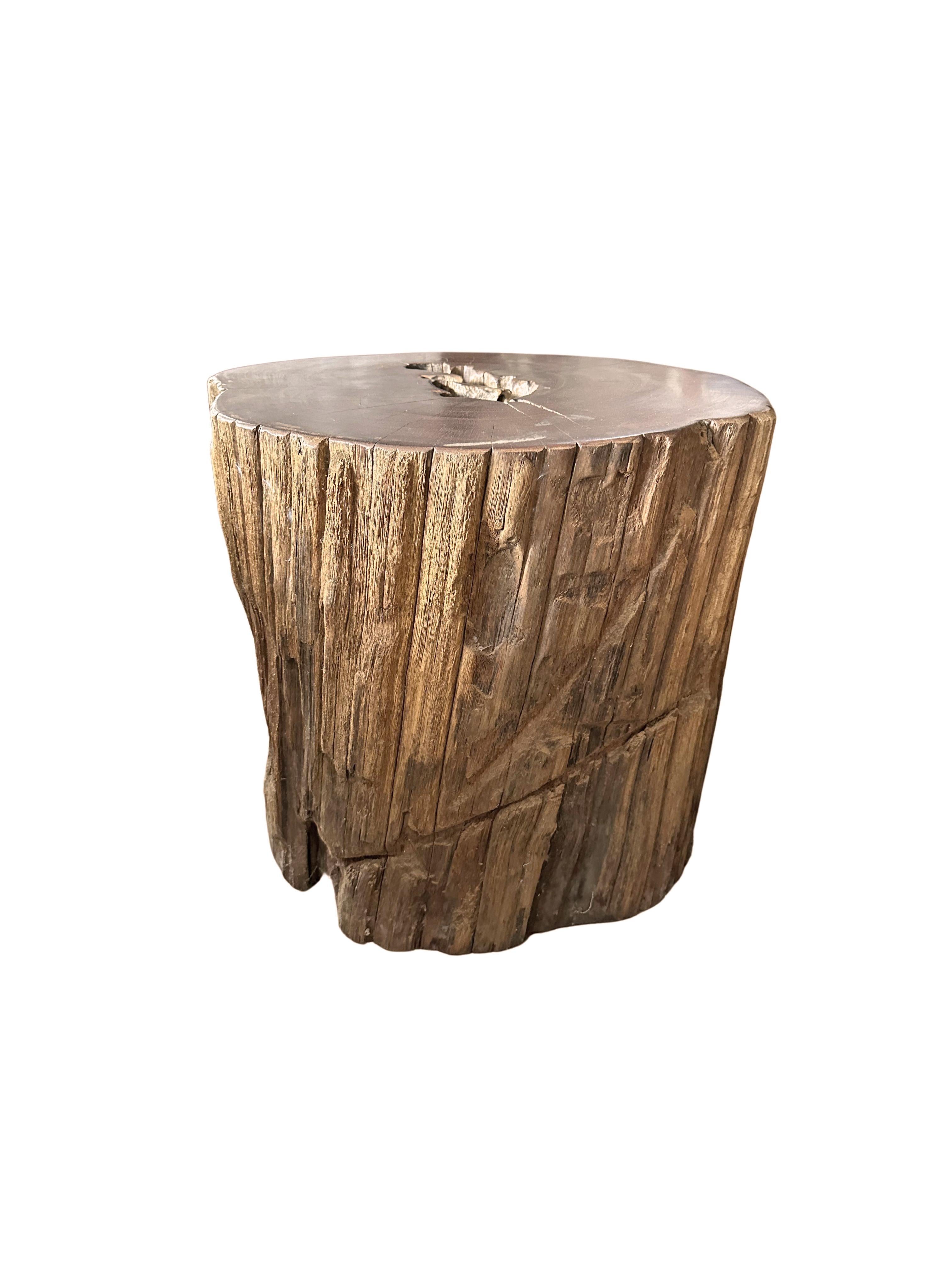 Hand-Crafted Raw Organic Solid Iron Wood Side Table