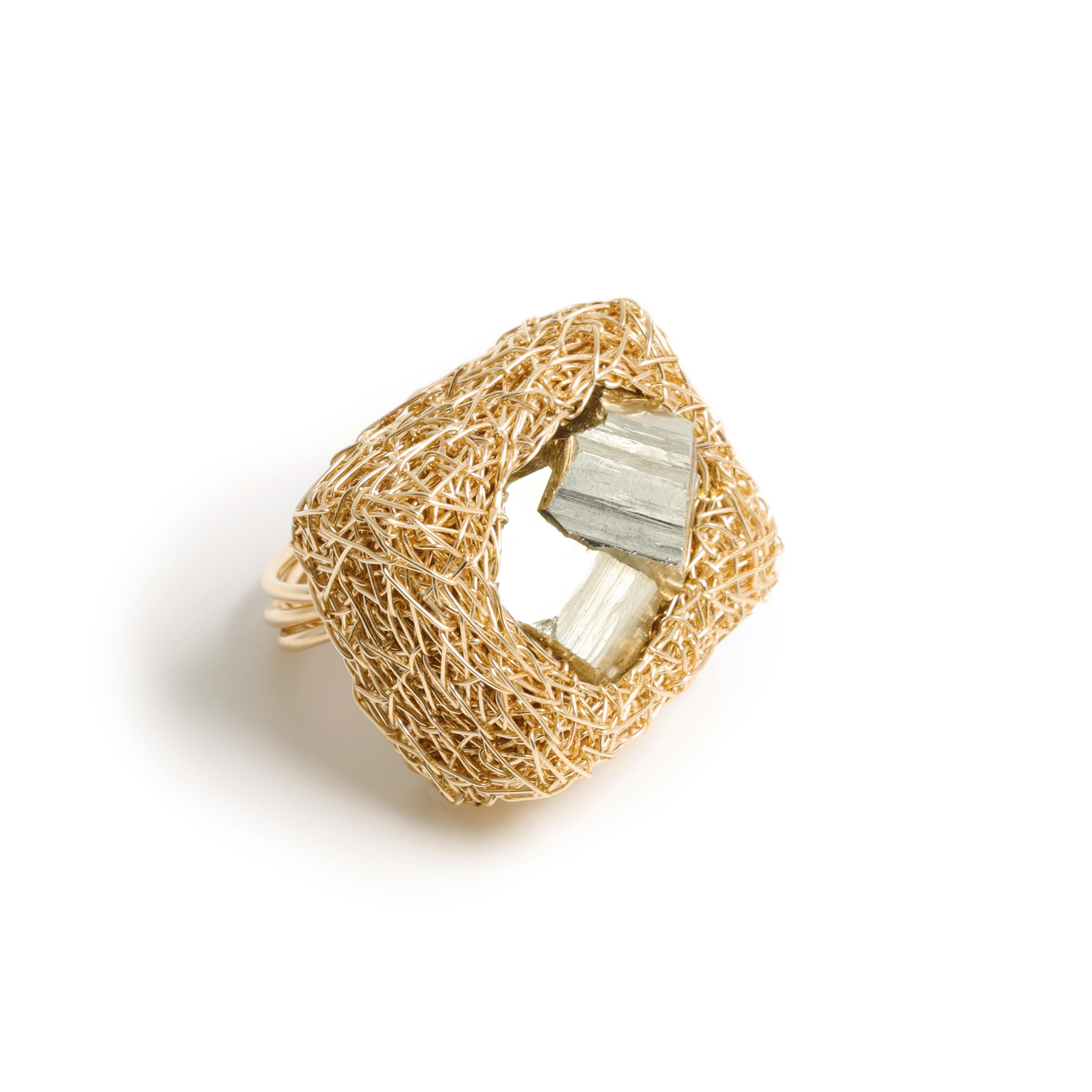Raw Pyrit bold Statement Cocktail-Ring Einzigartig in 14 k gf im Angebot 9