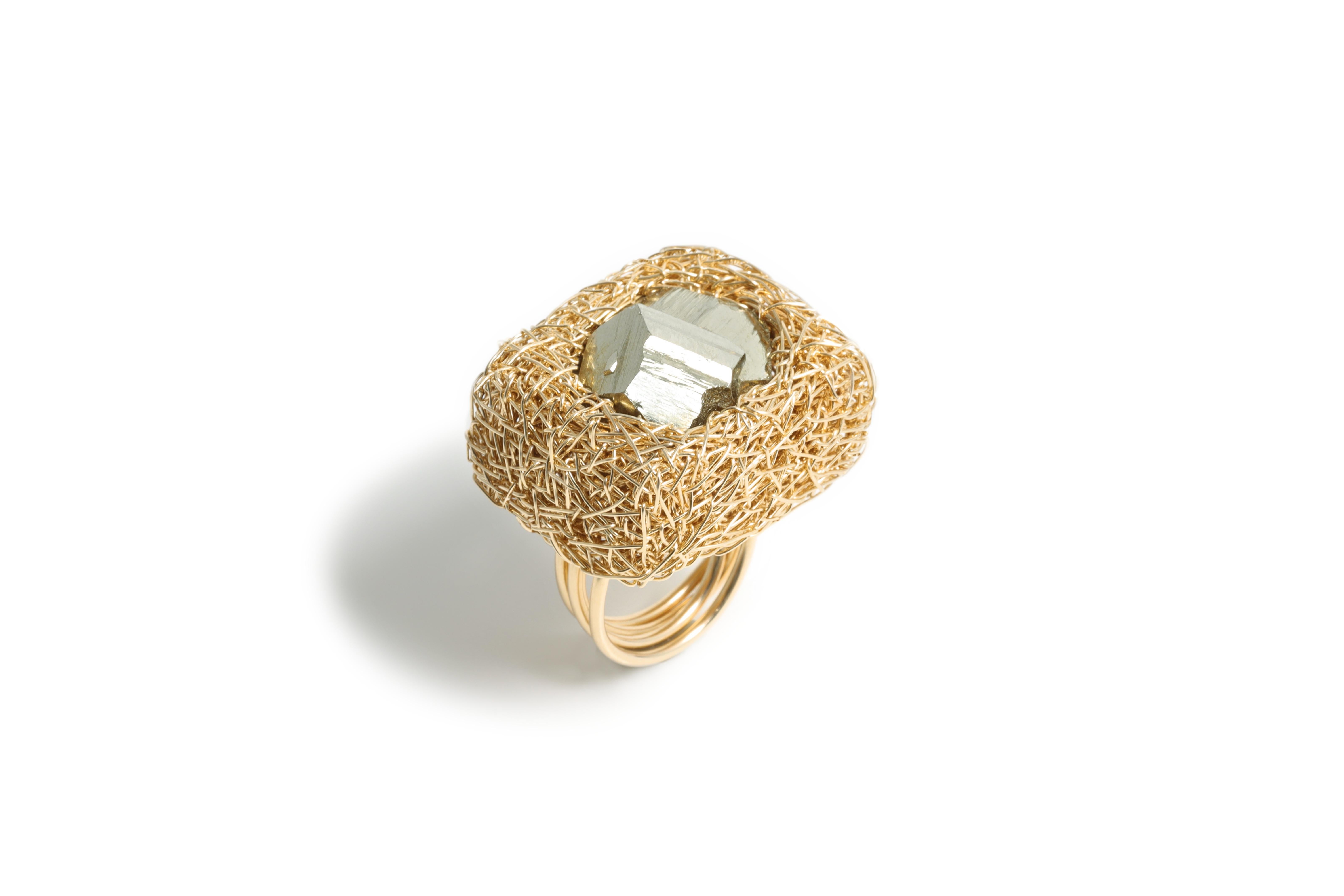 Raw Pyrit bold Statement Cocktail-Ring Einzigartig in 14 k gf im Angebot 2