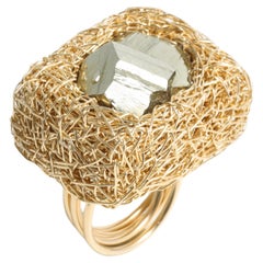Raw Pyrit bold Statement Cocktail-Ring Einzigartig in 14 k gf