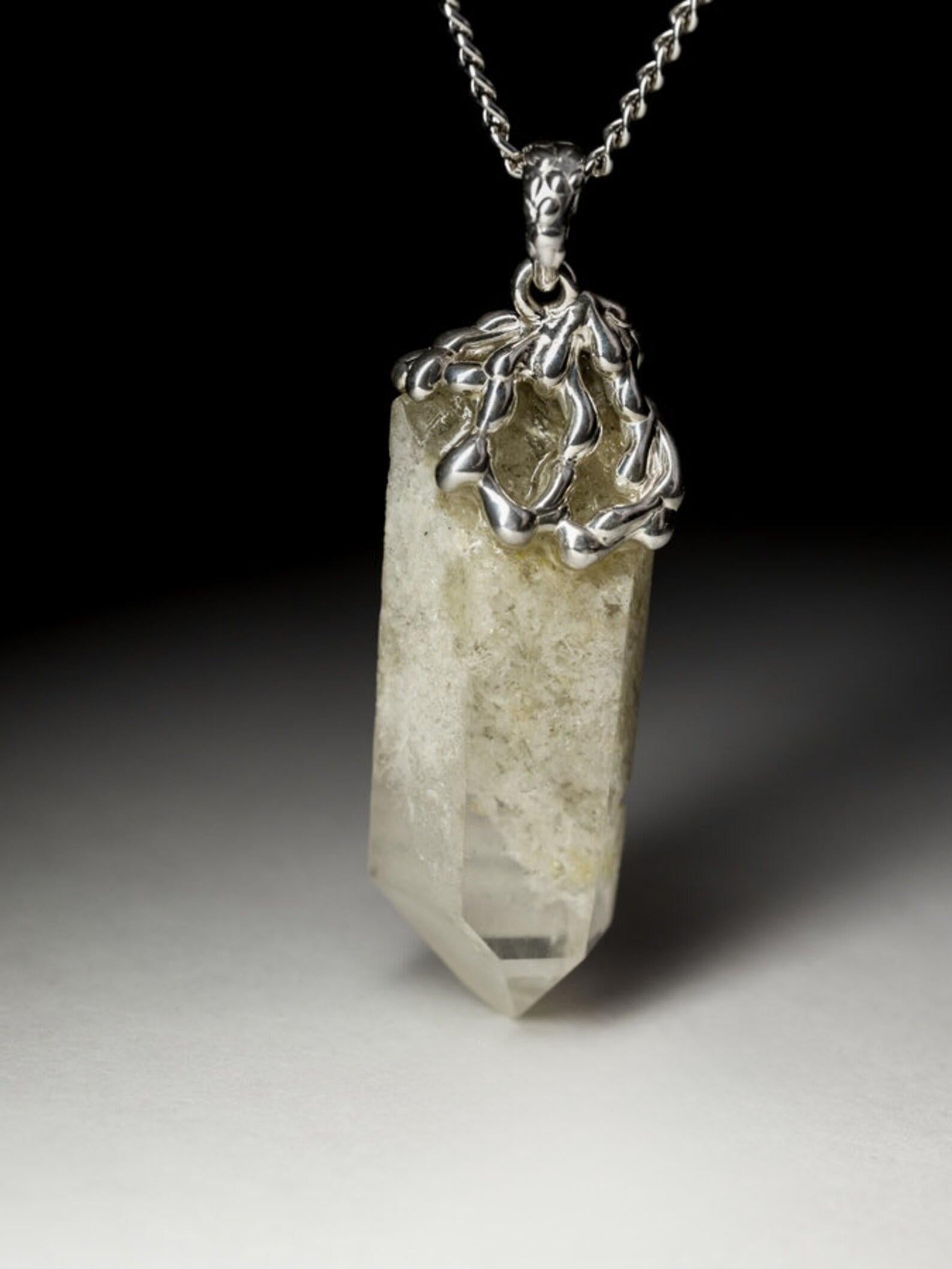 Artisan Raw Rock Crystal necklace natural gemstone Healing Jewelry gift for her idea For Sale