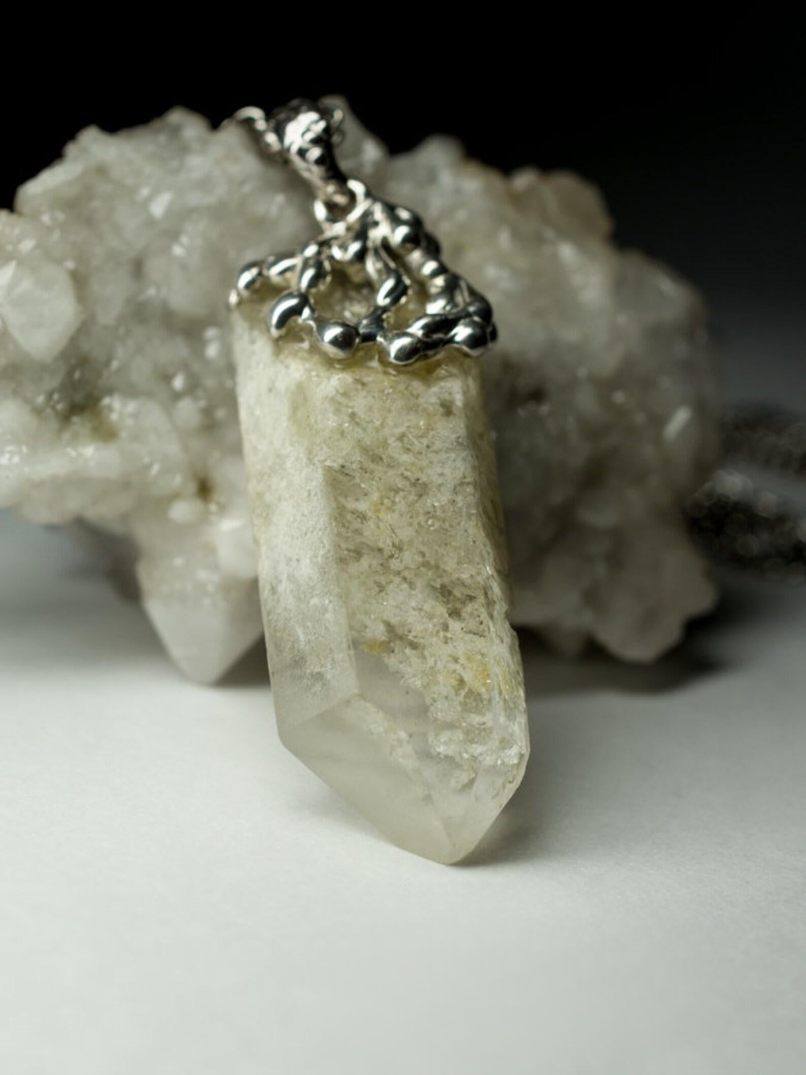 Raw Rock Crystal necklace natural gemstone Healing Jewelry gift for her idea In New Condition For Sale In Berlin, DE