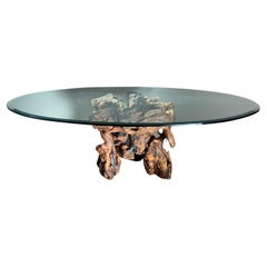 Raw Root Driftwood Burl Wood Coffee Table with Glass Top, 1970s