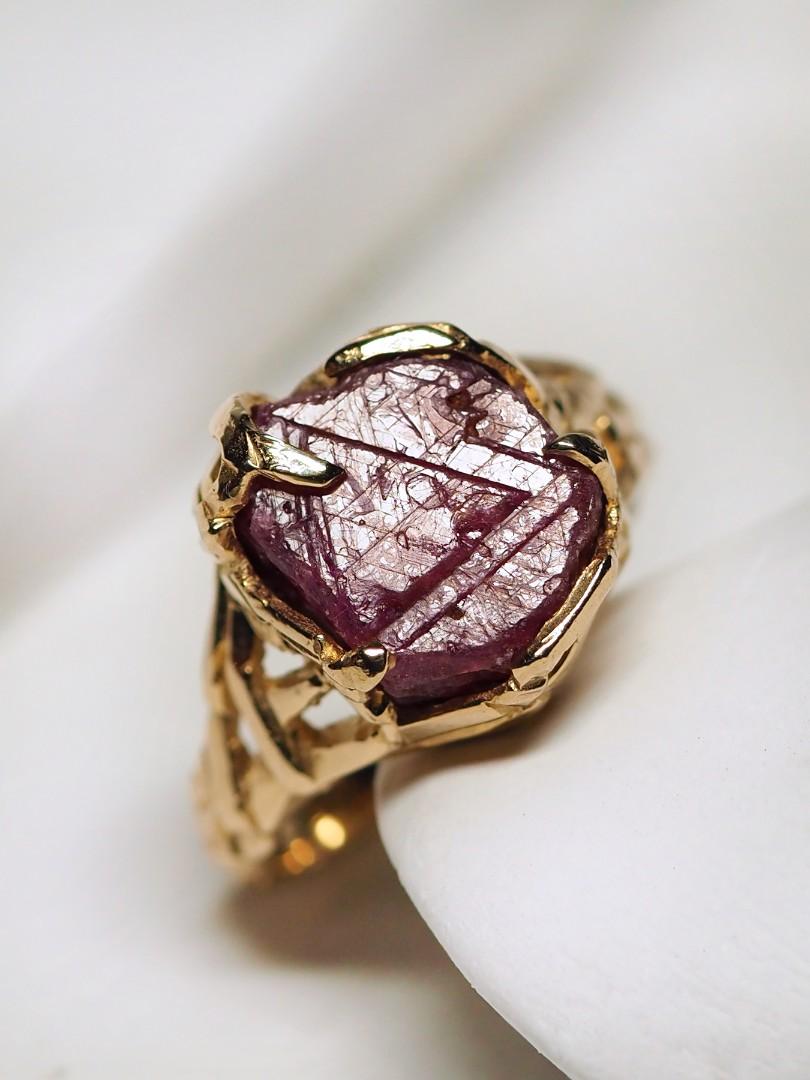 Uncut Raw Ruby Ring Crystal Gold Unisex Jewelry Natural 50th wedding vintage Gabilo 