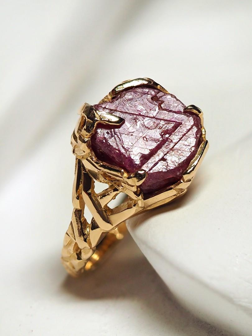Raw Ruby Ring Crystal Gold Unisex Jewelry Natural 50th wedding vintage Gabilo  2