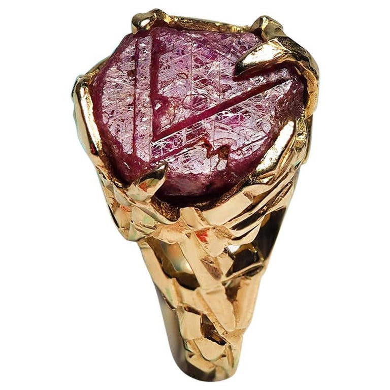 Raw Ruby Ring Crystal Gold Gemstone Unisex Jewelry Natural Burmese For