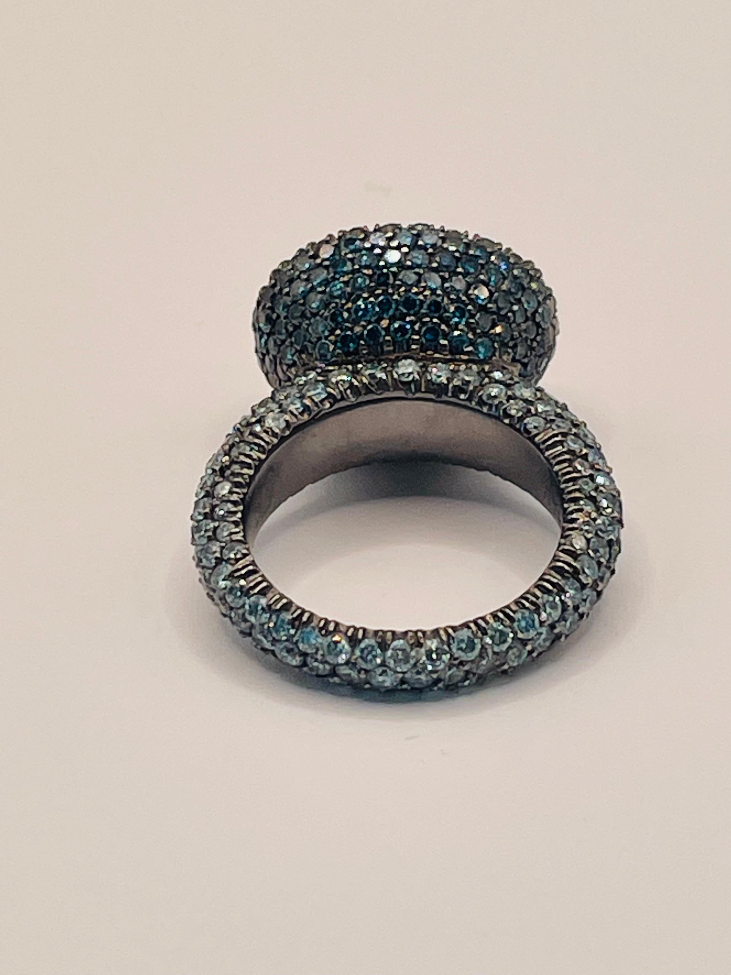 Modern Raw Salt and Pepper Diamond and Blue Diamonds  Cocktail Ring by Julia Shlovsky For Sale
