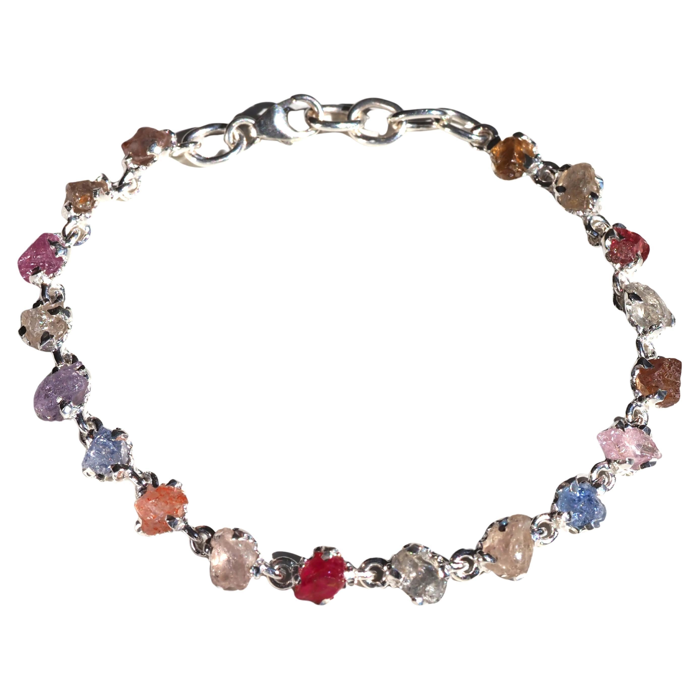Zafiro en bruto Pulsera de plata Rosa Amarillo Rojo Azul Violeta Zafiro natural Jewelr