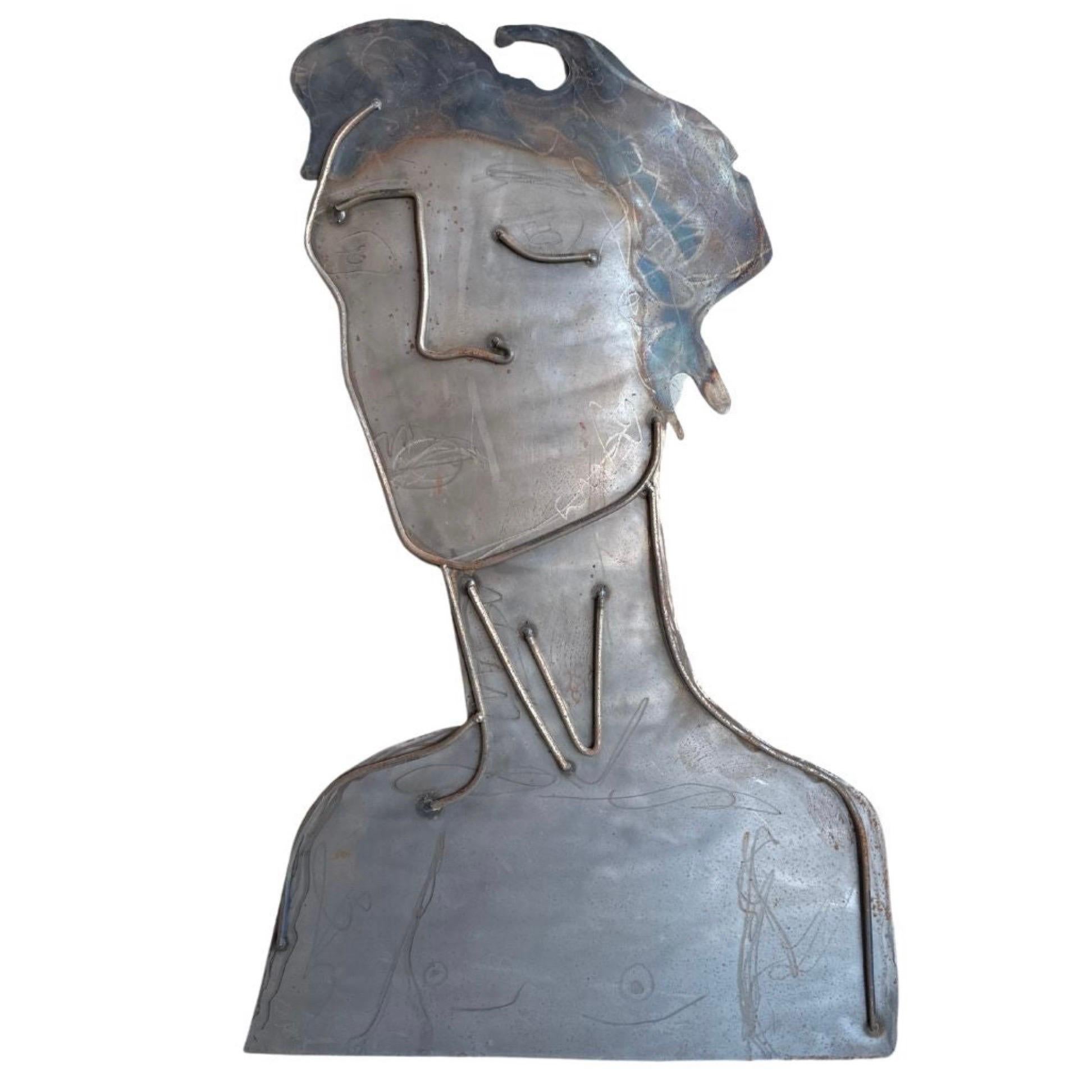 Portrait-Skulptur aus rohem Blech im Angebot