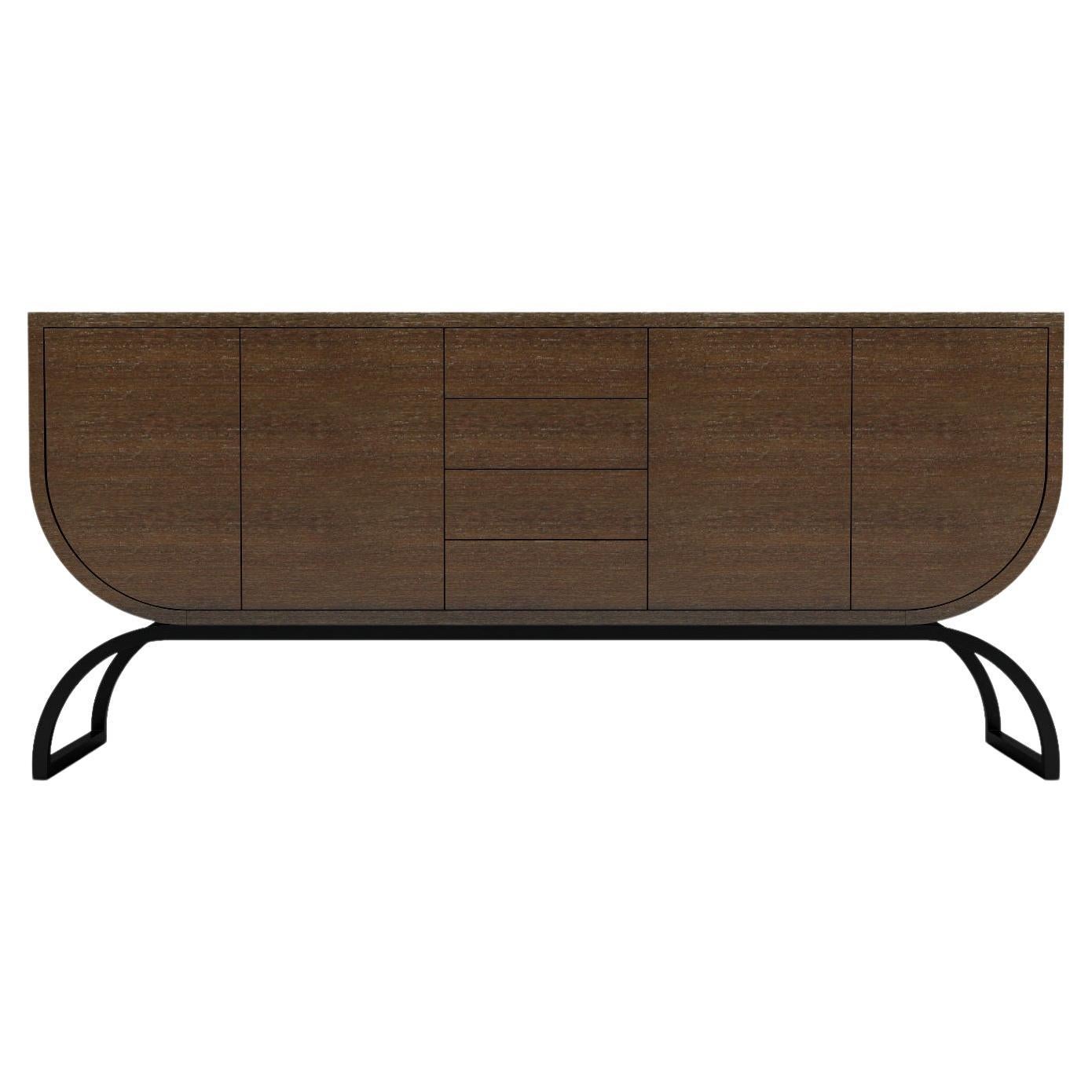 Raw Sideboard - Modern Sideboard in Natural Wenge with Wrought Iron Base For Sale