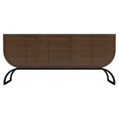 Raw Sideboard – modernes Sideboard aus natürlichem Wengeholz mit schmiedeeisernem Sockel
