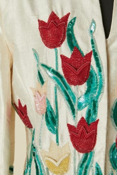 Raw silk evening jacket with beadwork and sequin VICTOR COSTA for Saks Fifth Av