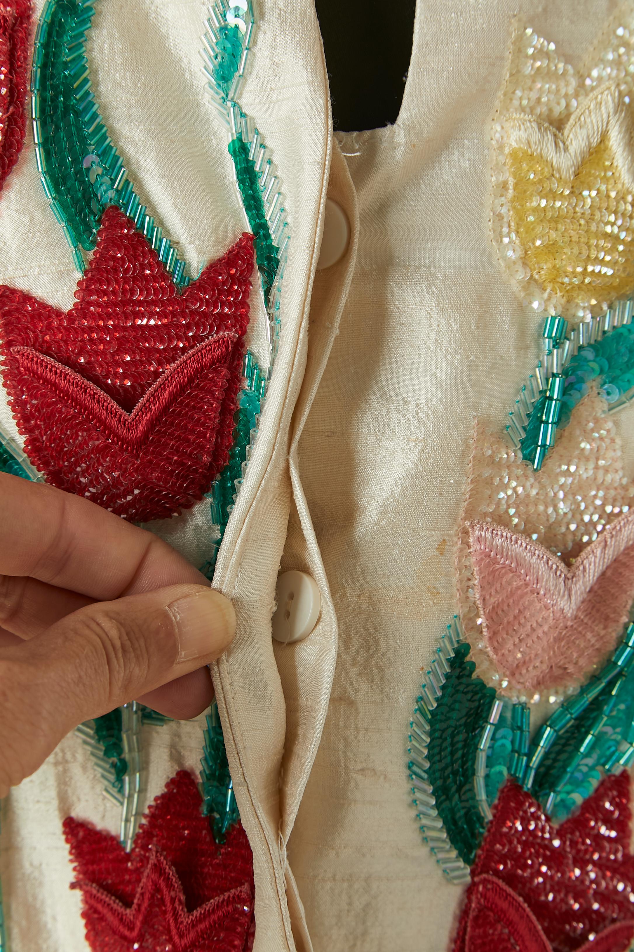 Giacca da sera in seta grezza con perline e paillettes VICTOR COSTA per Saks Fifth Av in vendita 2
