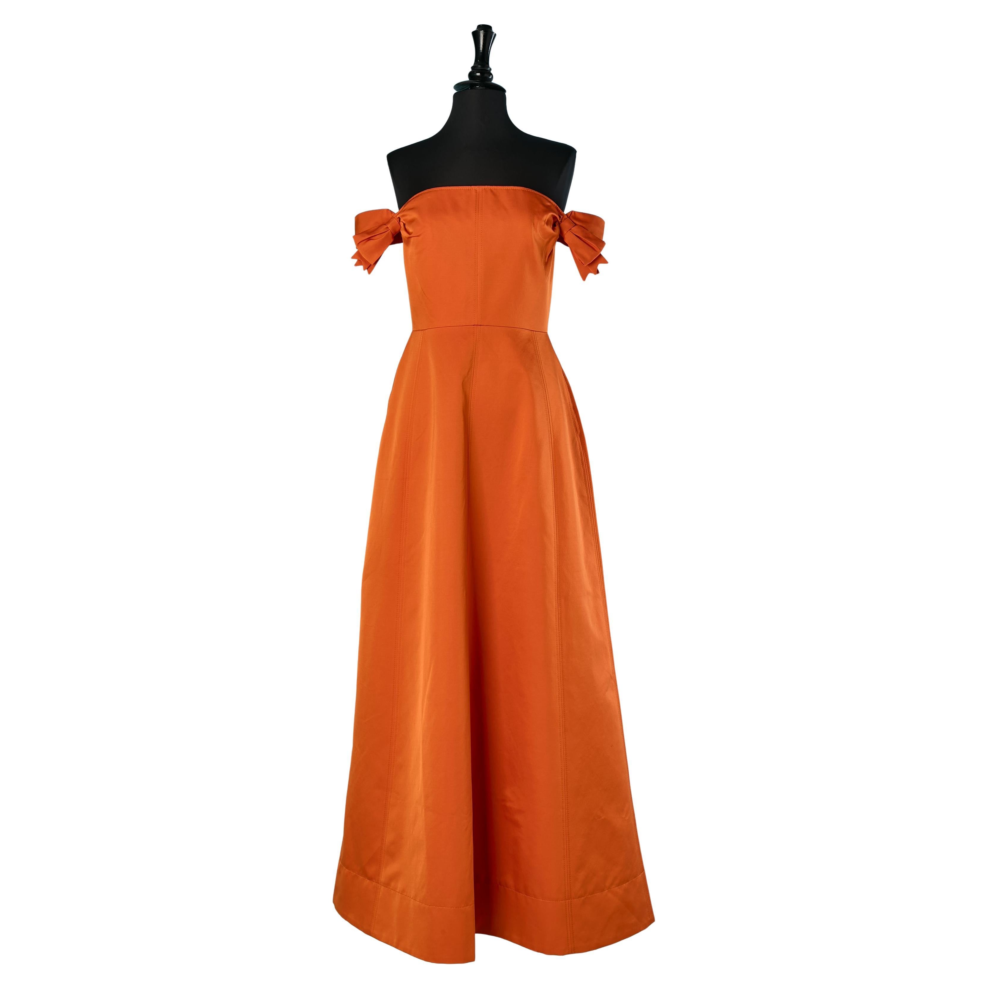 Raw silk orange bustier evening dress CHRISTIAN DIOR