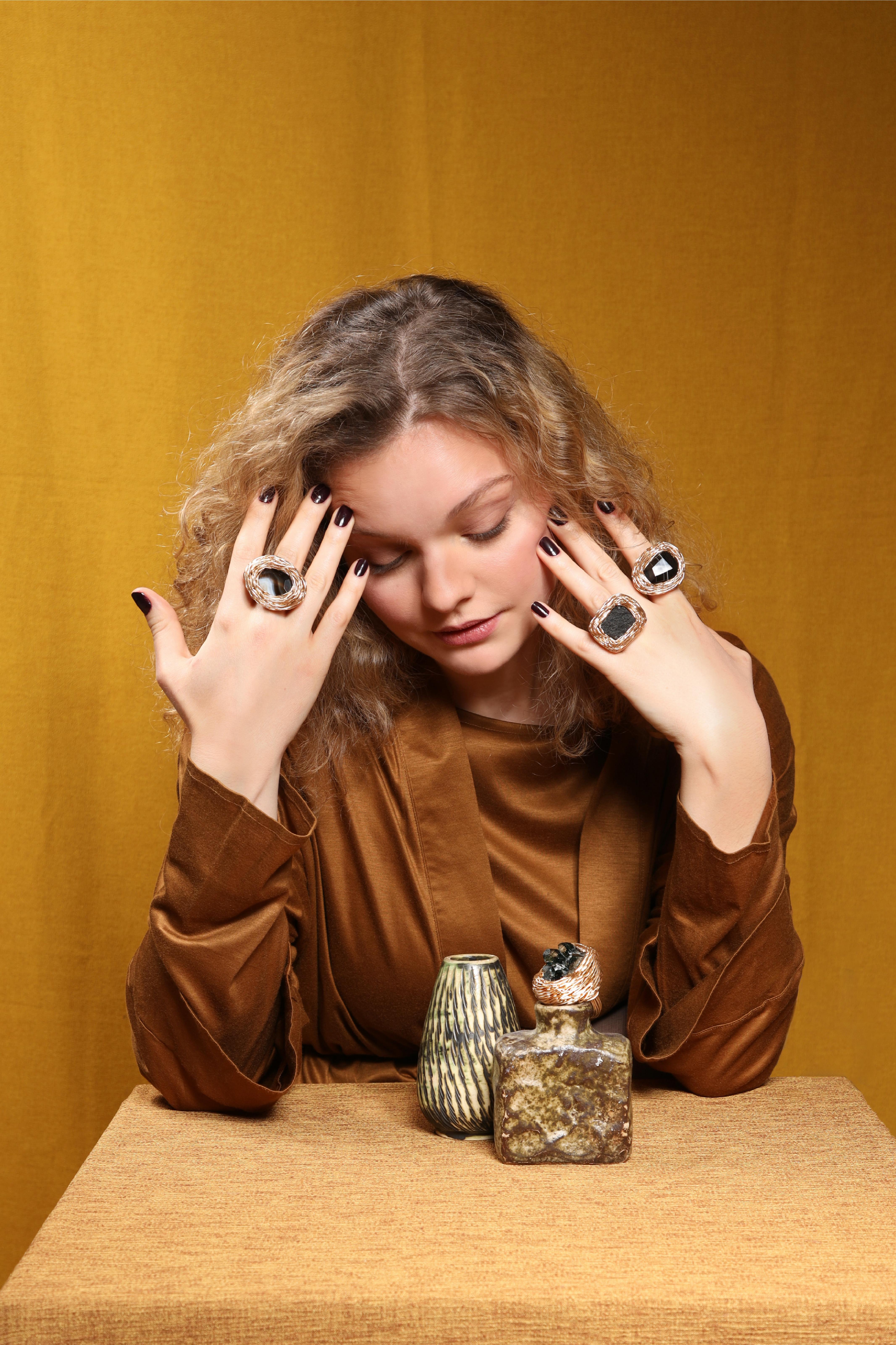 Raw Smoke Quartz one-of-a-kind Cocktail and Statement Ring by the Artist For Sale 7