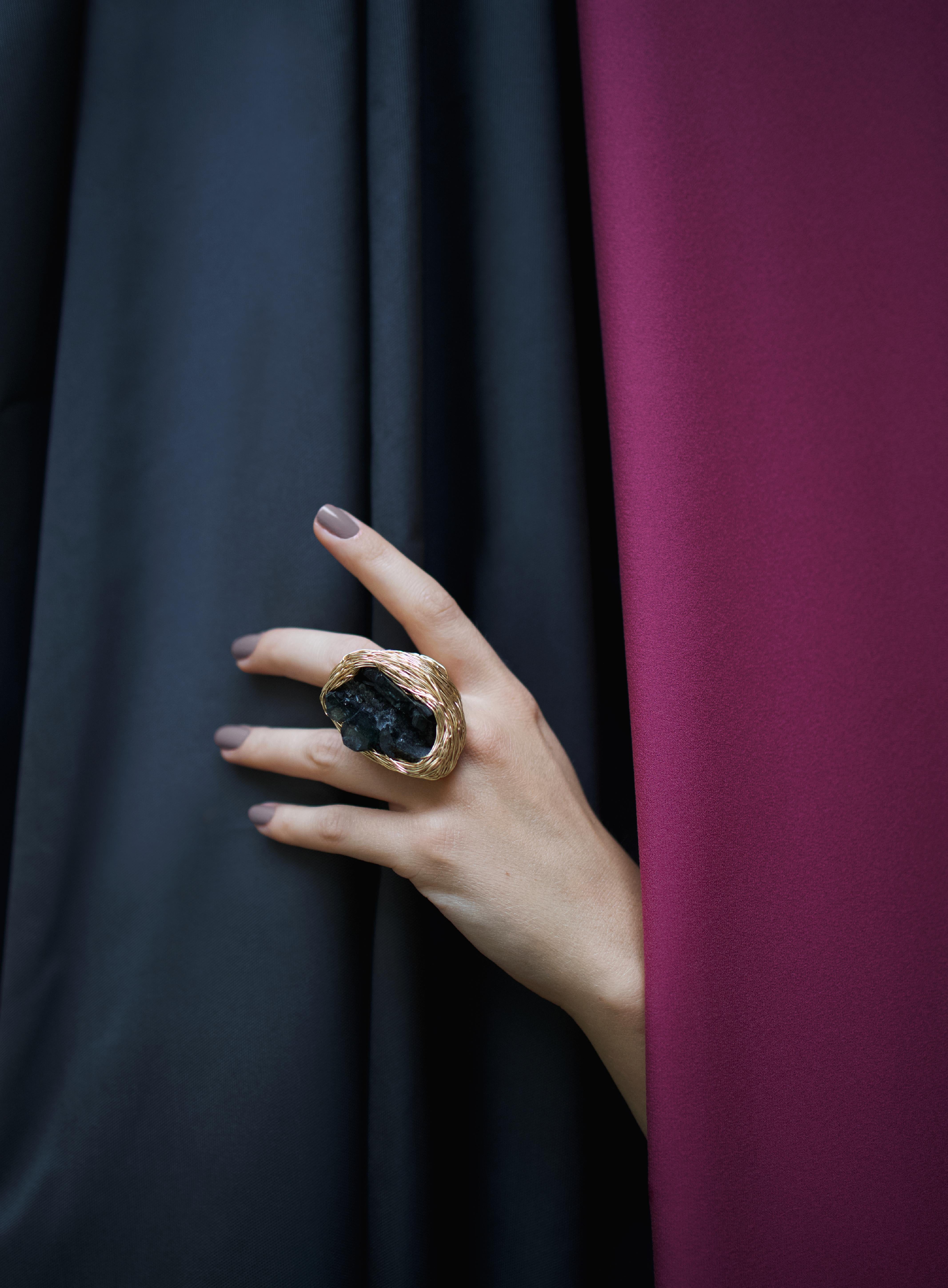 Raw Smoke Quartz one-of-a-kind Cocktail and Statement Ring by the Artist For Sale 13
