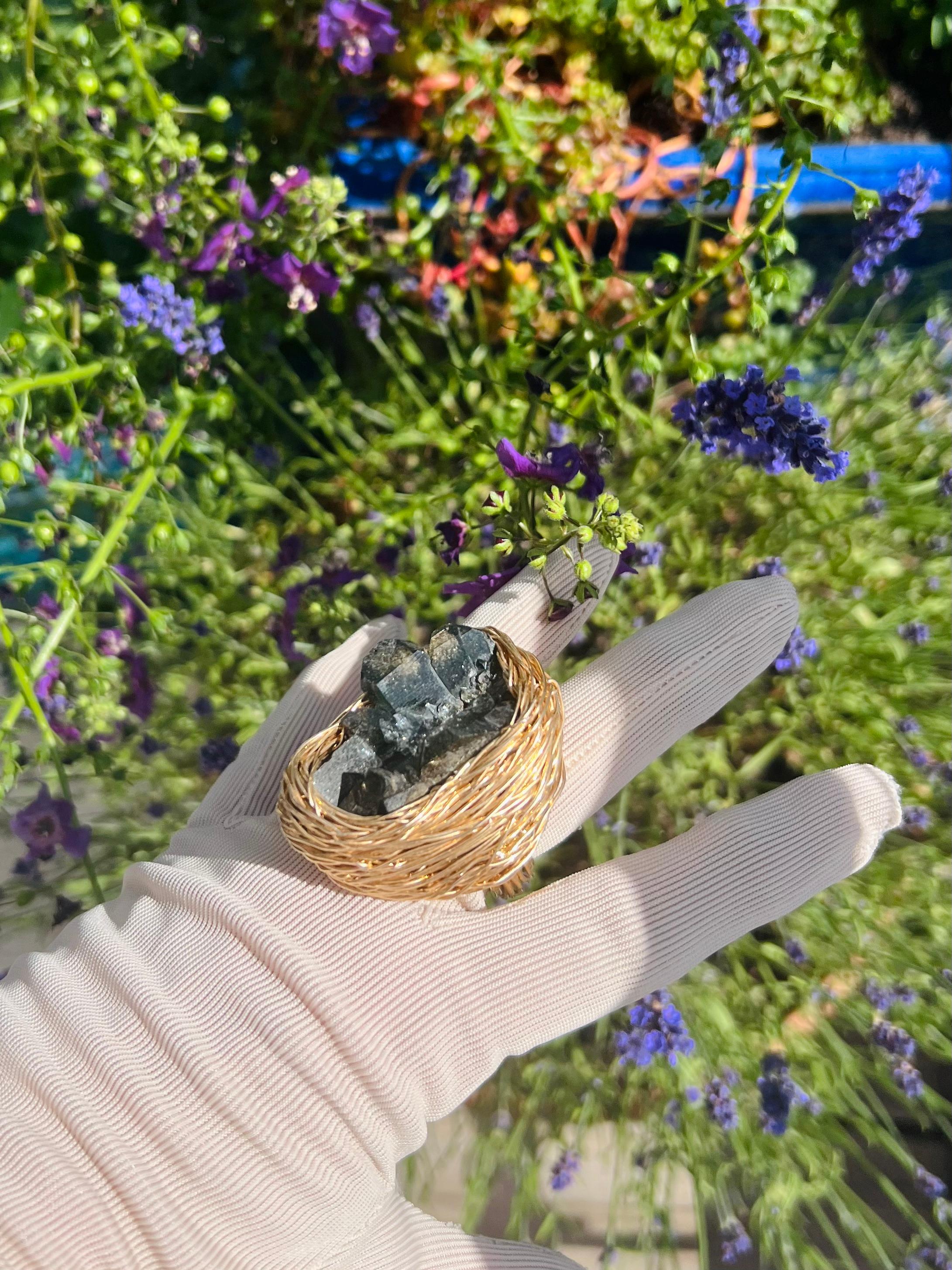 Raw Smoke Quartz one-of-a-kind Cocktail and Statement Ring by the Artist For Sale 9