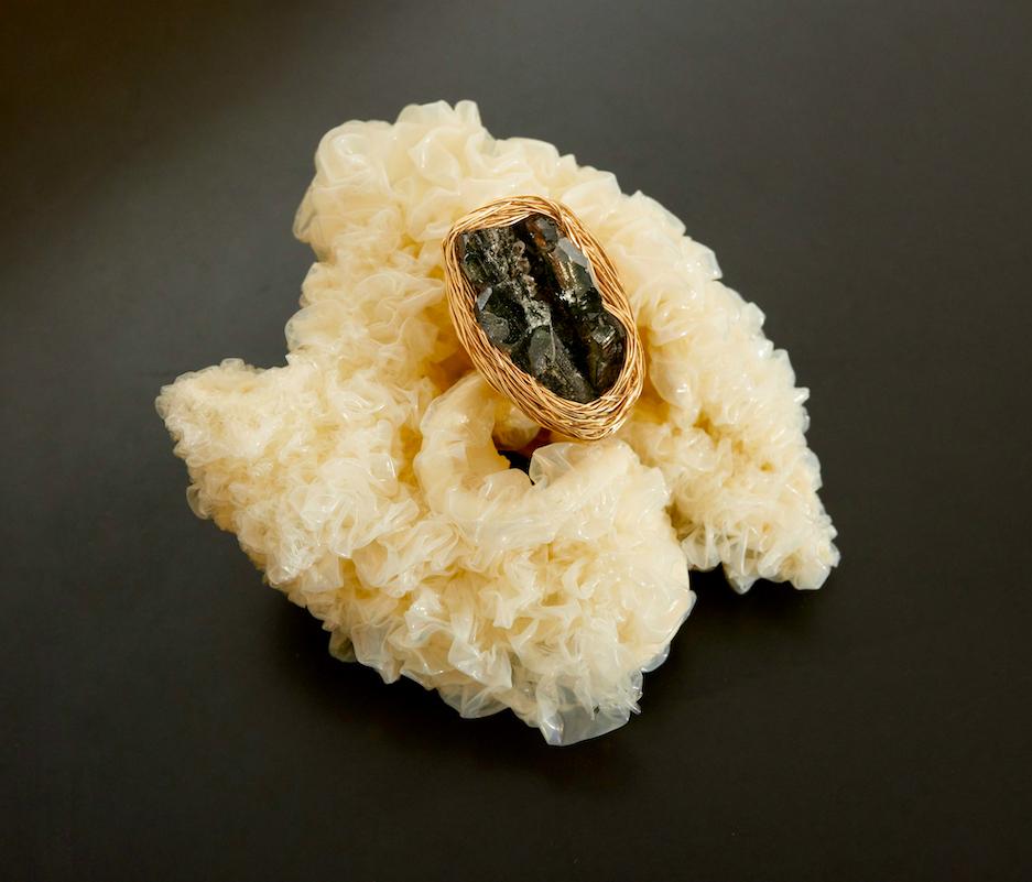 Contemporary Raw Smoke Quartz one-of-a-kind Cocktail and Statement Ring by the Artist For Sale