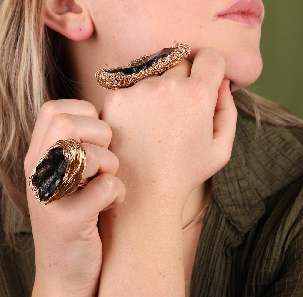 Raw Smoke Quartz one-of-a-kind Cocktail and Statement Ring by the Artist For Sale 3