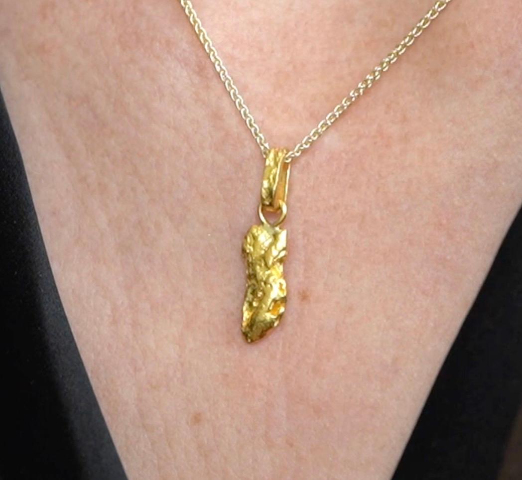 Raw, Solid, 24K Yellow Golden Nugget Pendant, 3.9 grams from Australia, comes with 16
