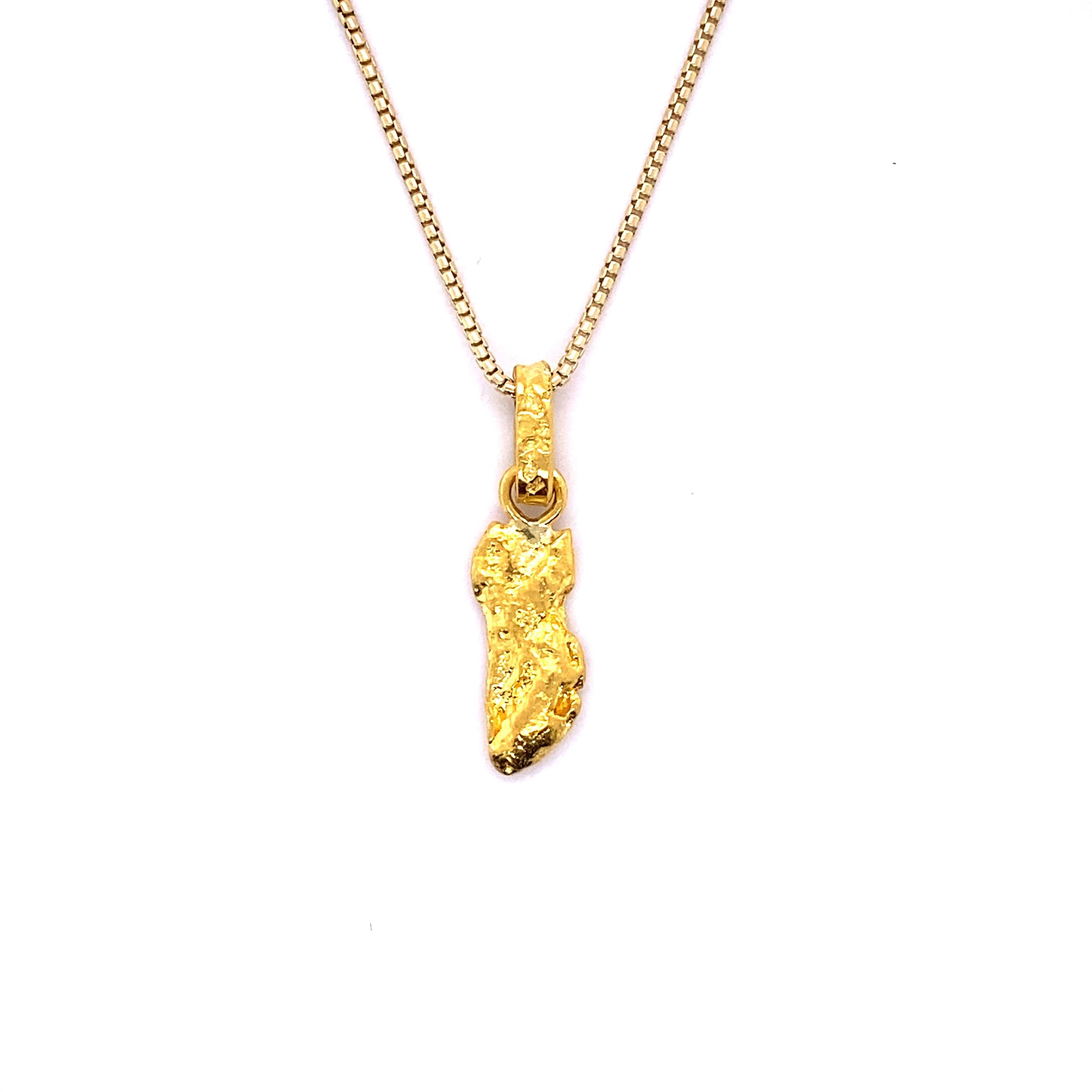 Women's or Men's Raw, Solid, 24k Yellow Golden Nugget Pendant, 3.9 Grams from Australia For Sale