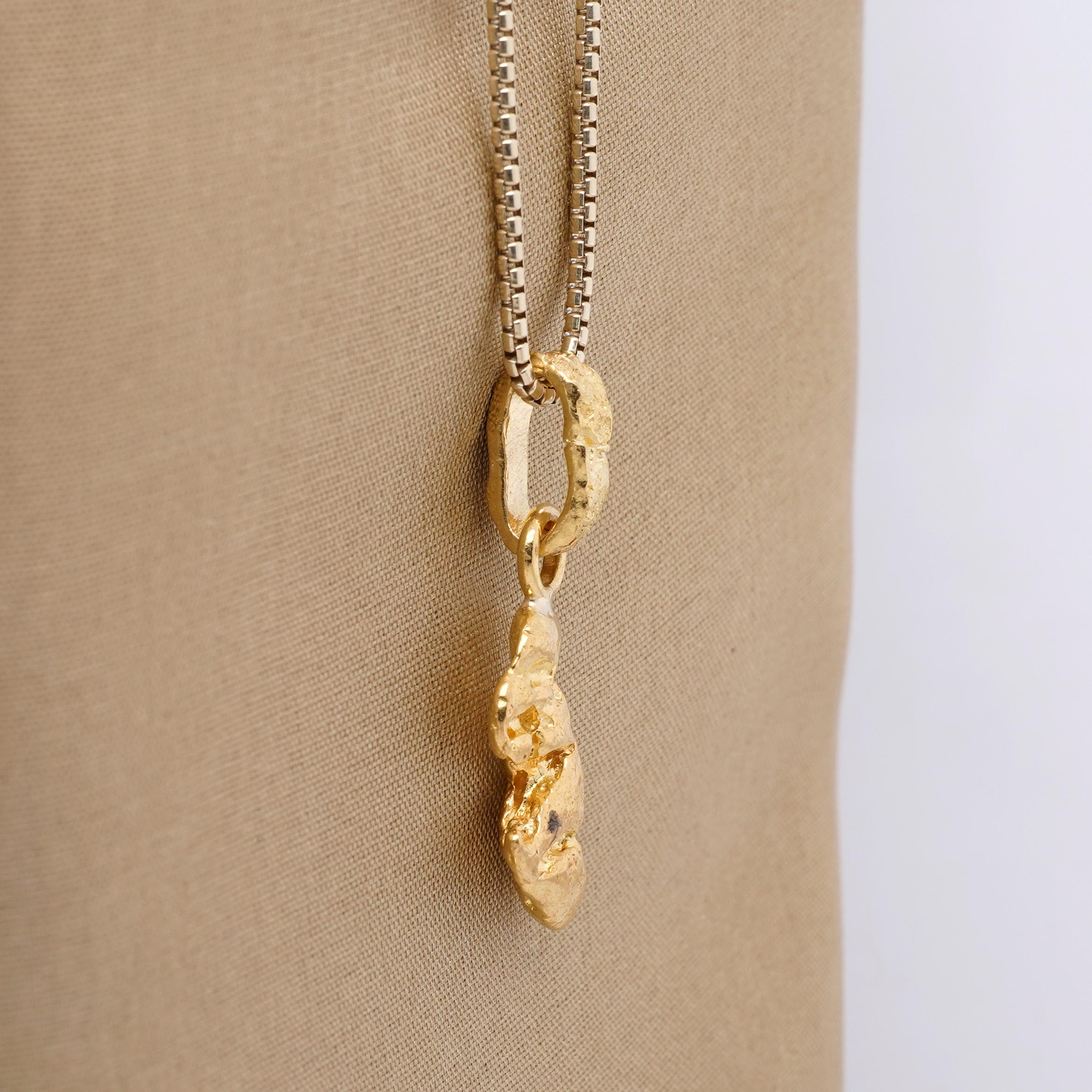 Baroque Raw, Solid, 24k Yellow Golden Nugget Pendant, 4.2 Grams from Australia For Sale