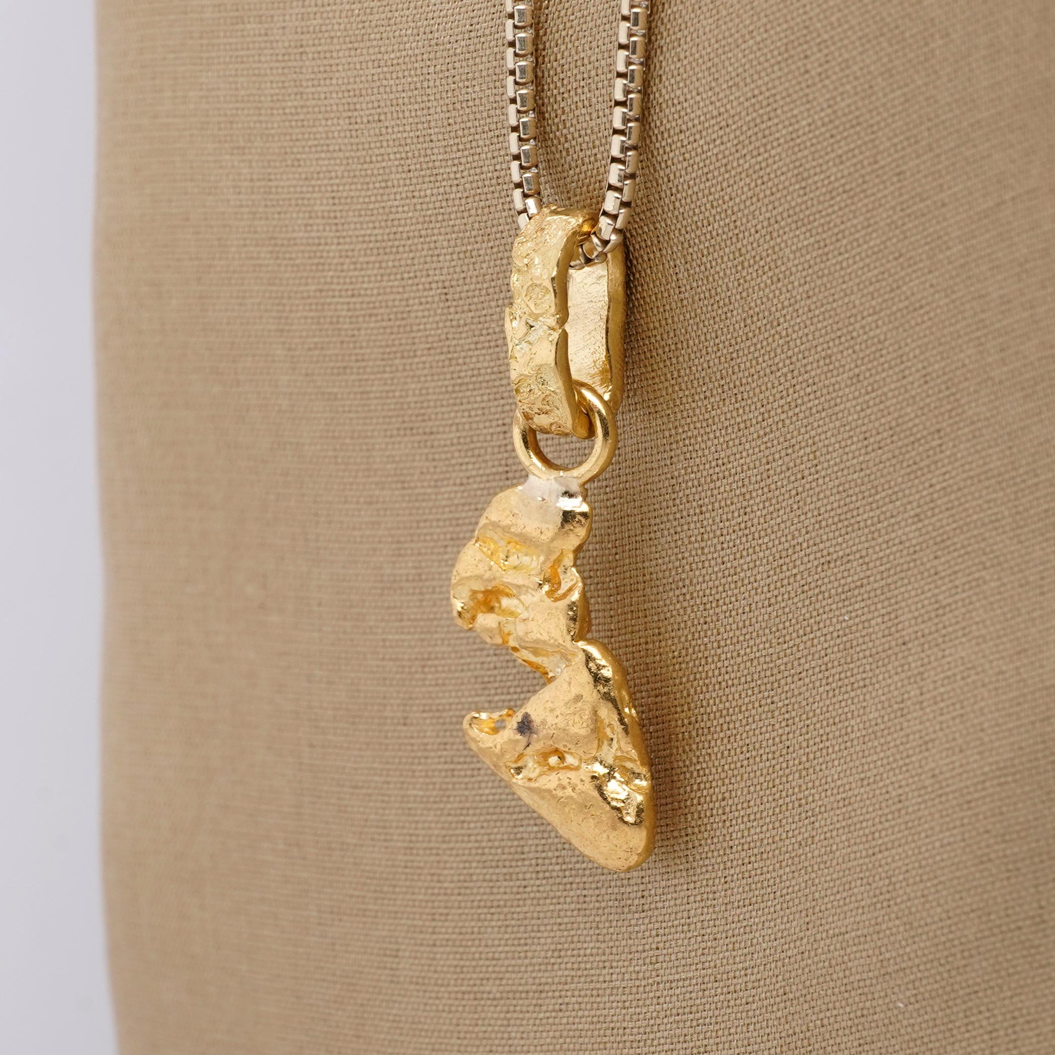 Raw, Solid, 24k Yellow Golden Nugget Pendant, 4.2 Grams from Australia In New Condition For Sale In Bozeman, MT