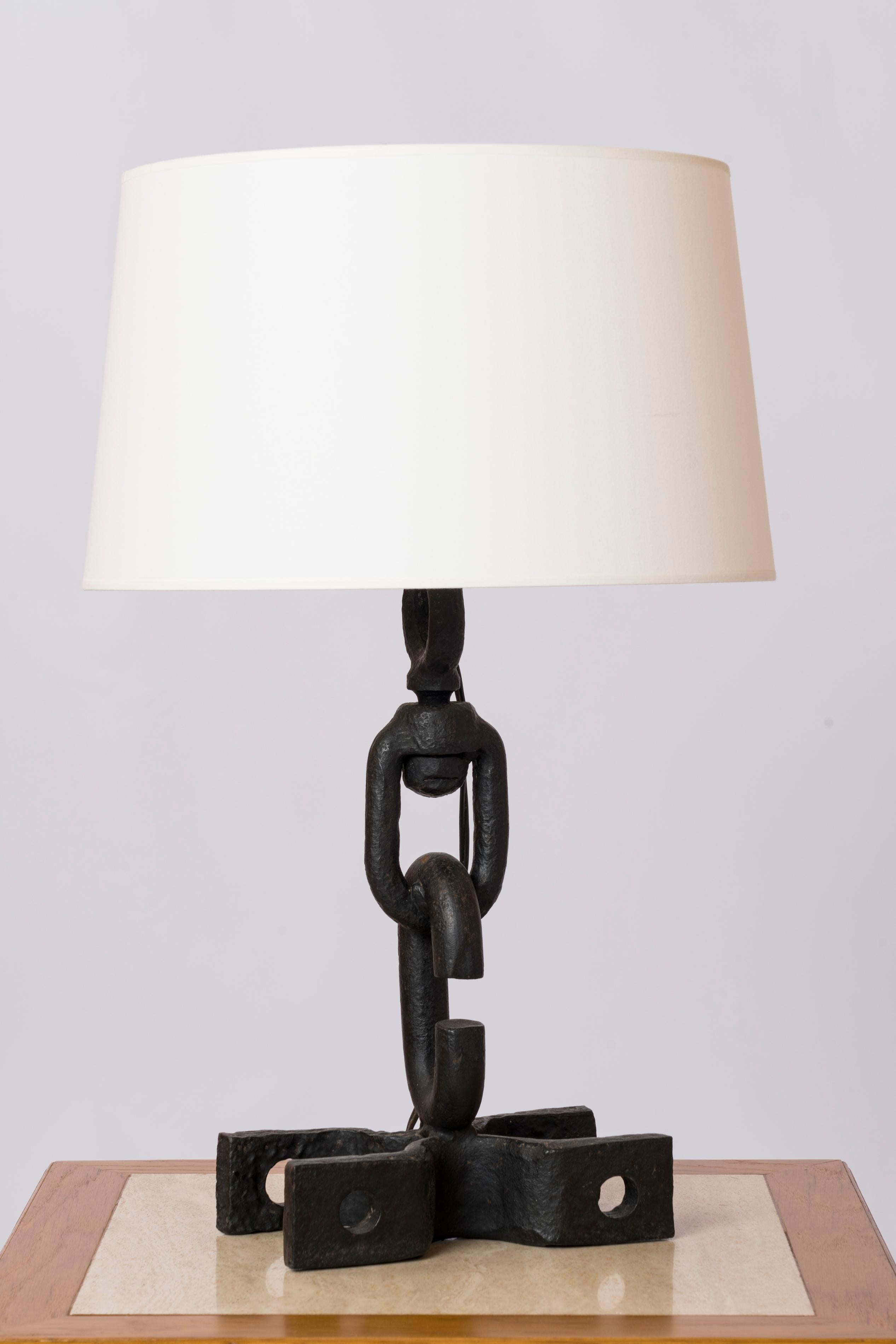Raw Solid Ironwork Table Lamp - France 1970's  For Sale 8