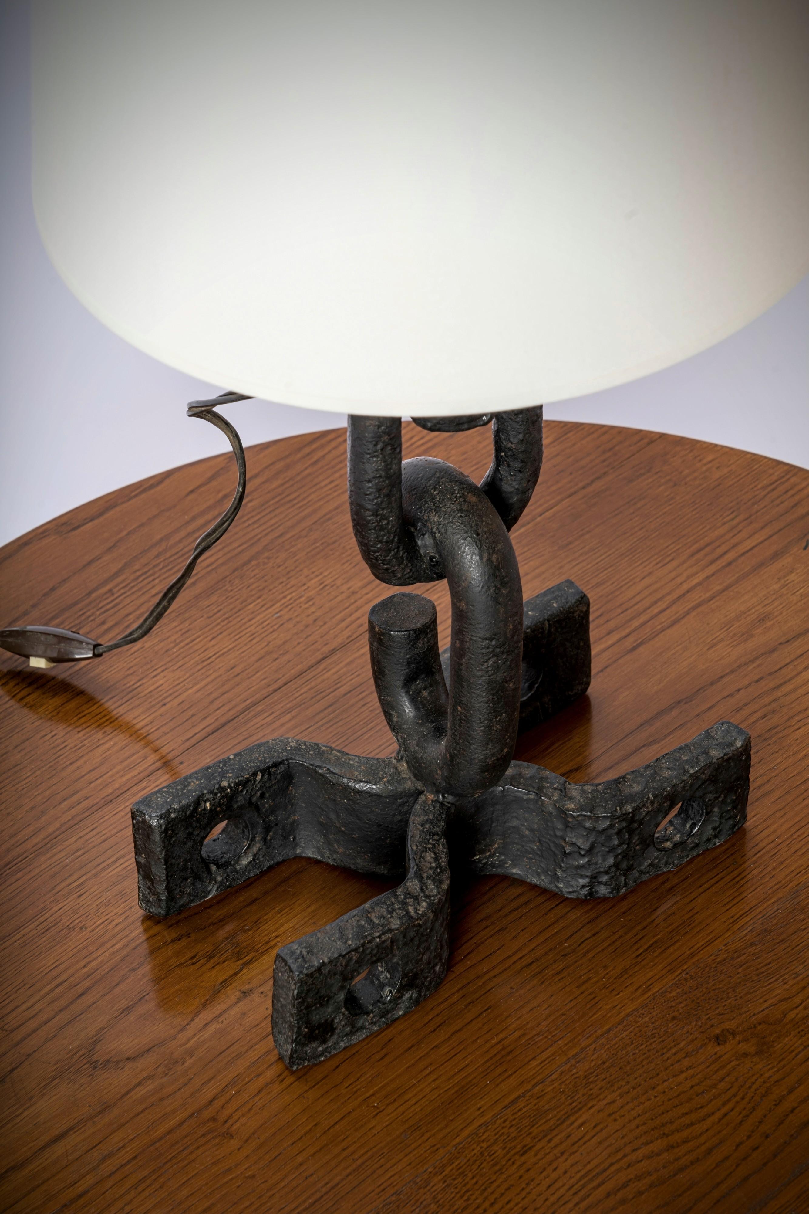 Raw Solid Ironwork Table Lamp - France 1970's  In Good Condition For Sale In New York, NY