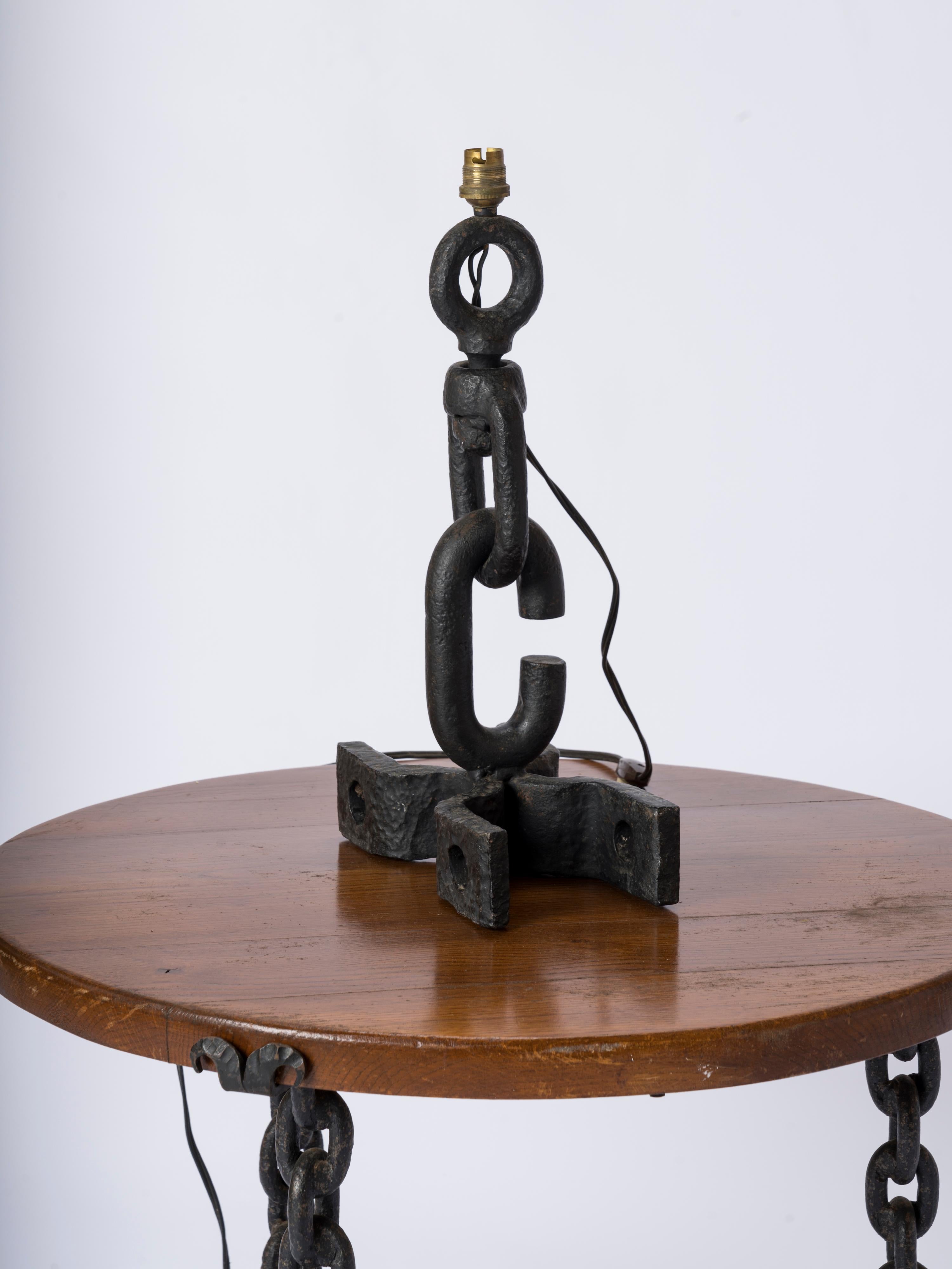 Raw Solid Ironwork Table Lamp - France 1970's  For Sale 1