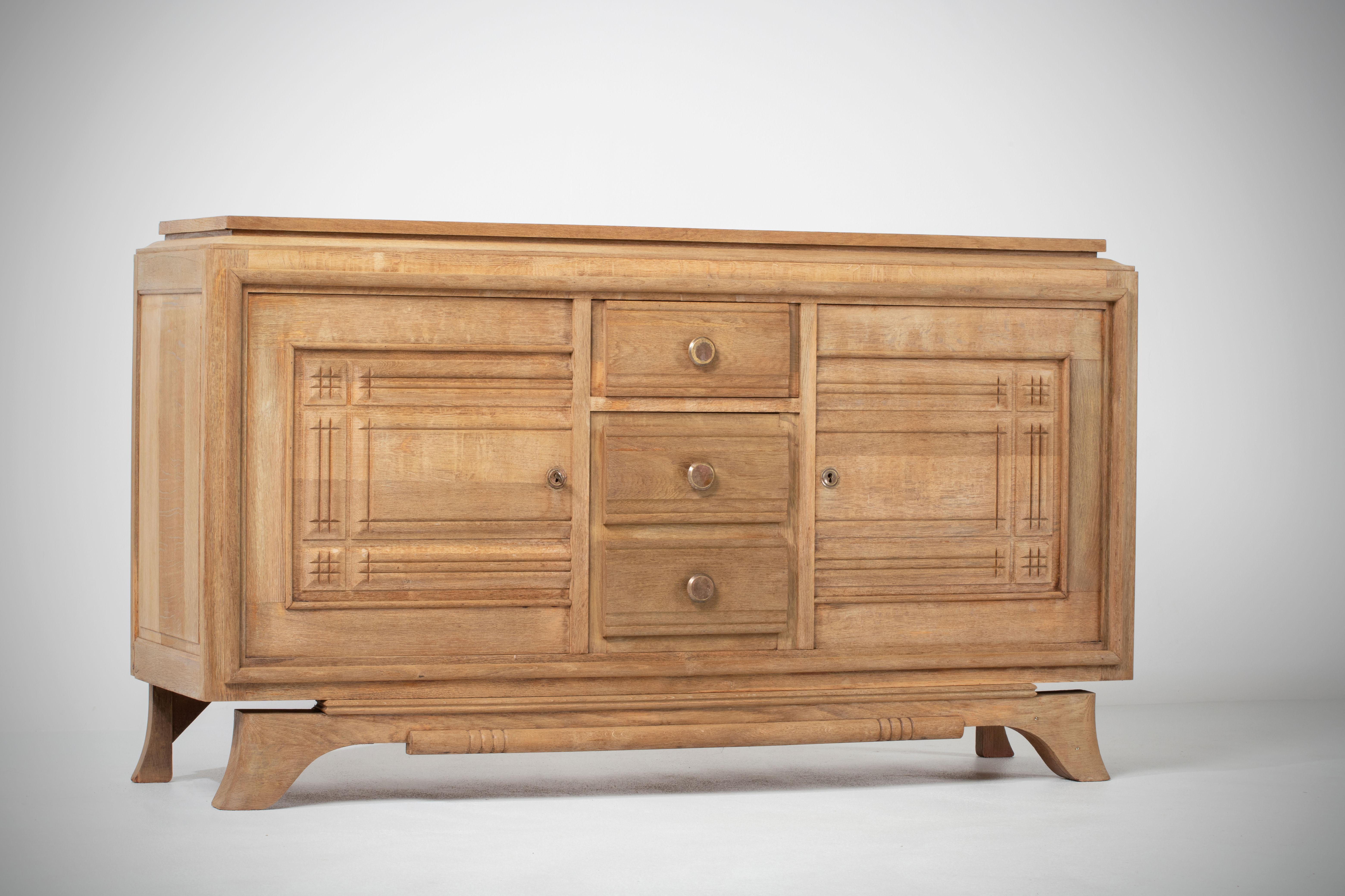 Raw Solid Oak Cabinet, France, 1940s For Sale 9