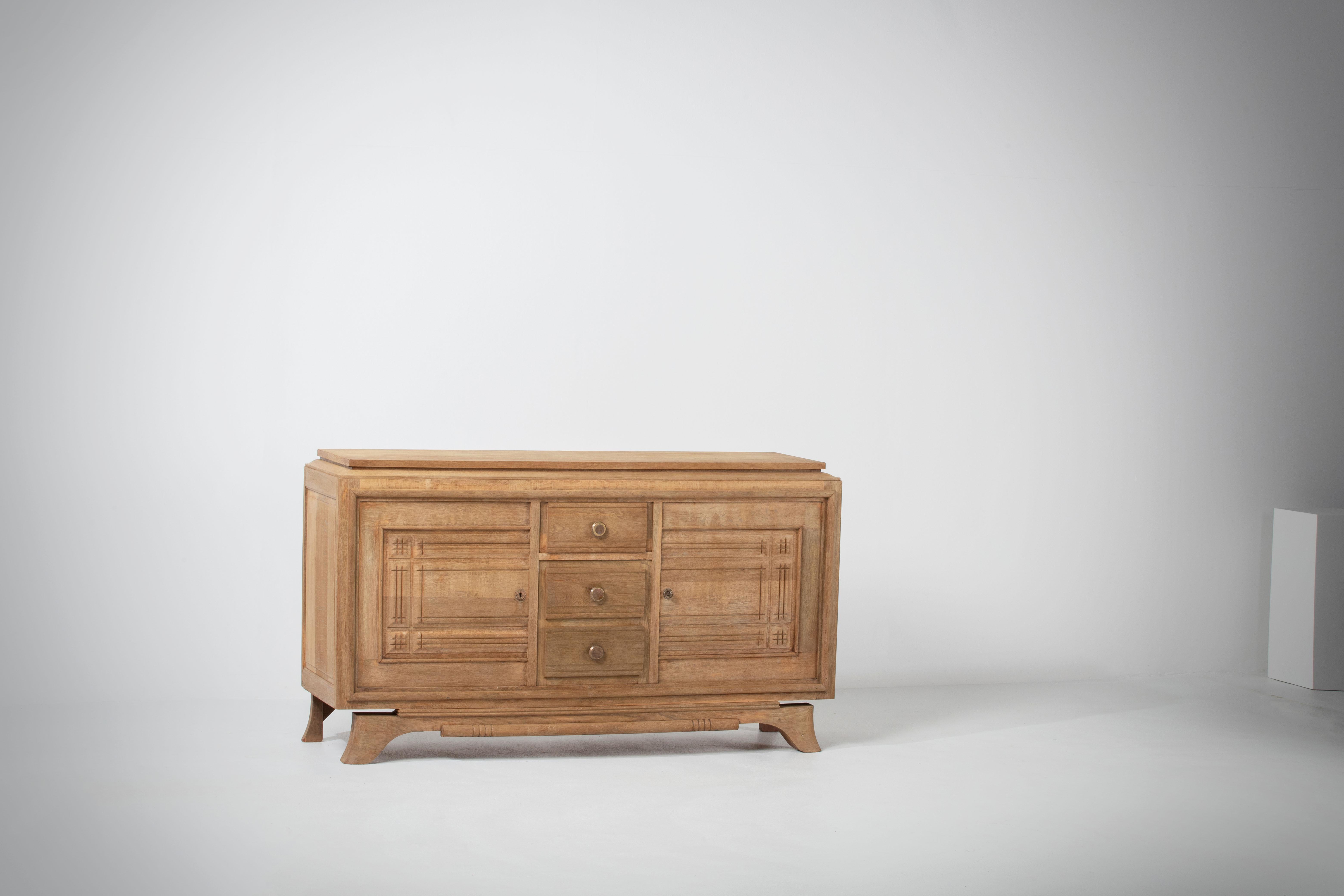 Raw Solid Oak Cabinet, France, 1940s For Sale 11