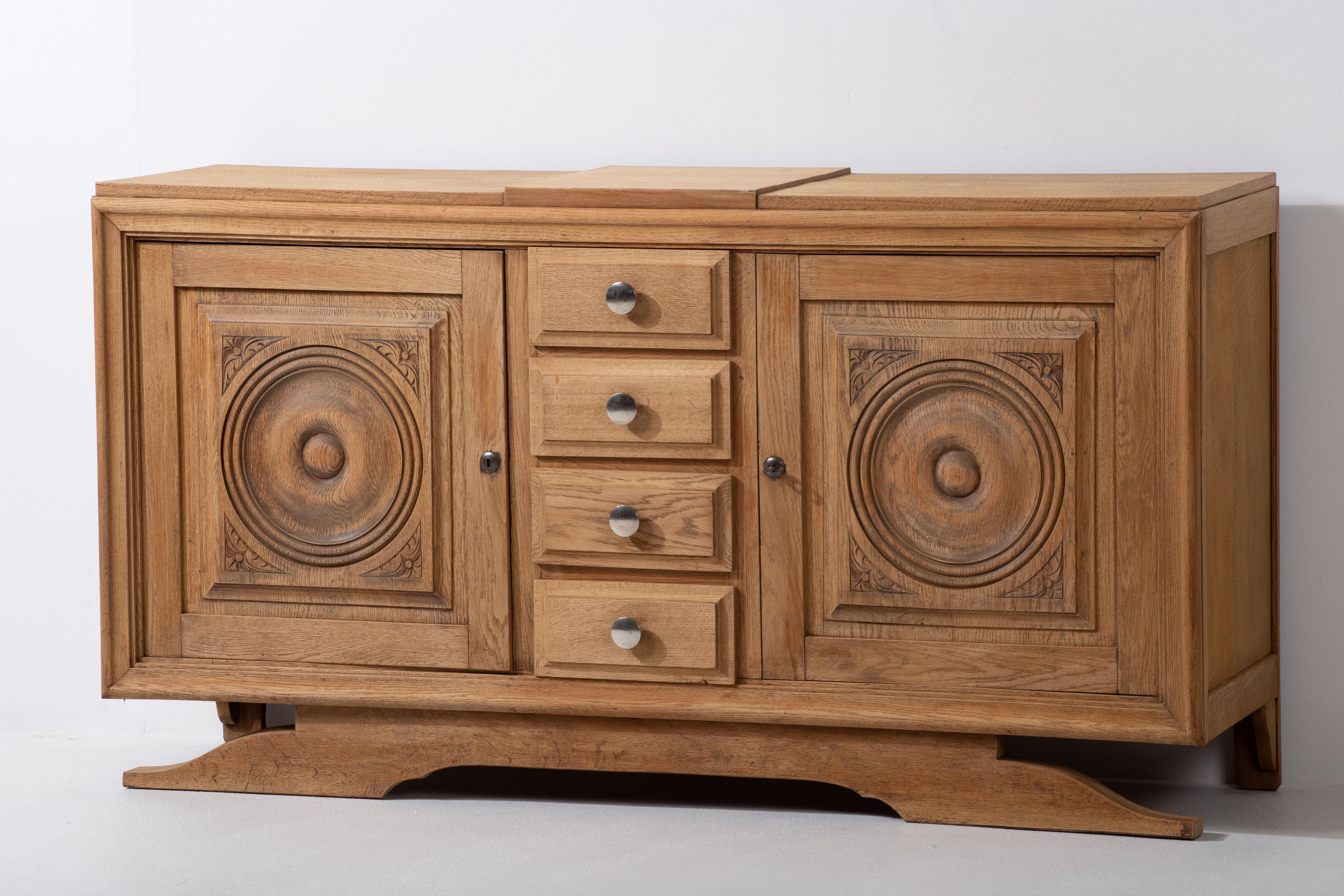 Raw Solid Oak Cabinet, France, 1940s For Sale 2