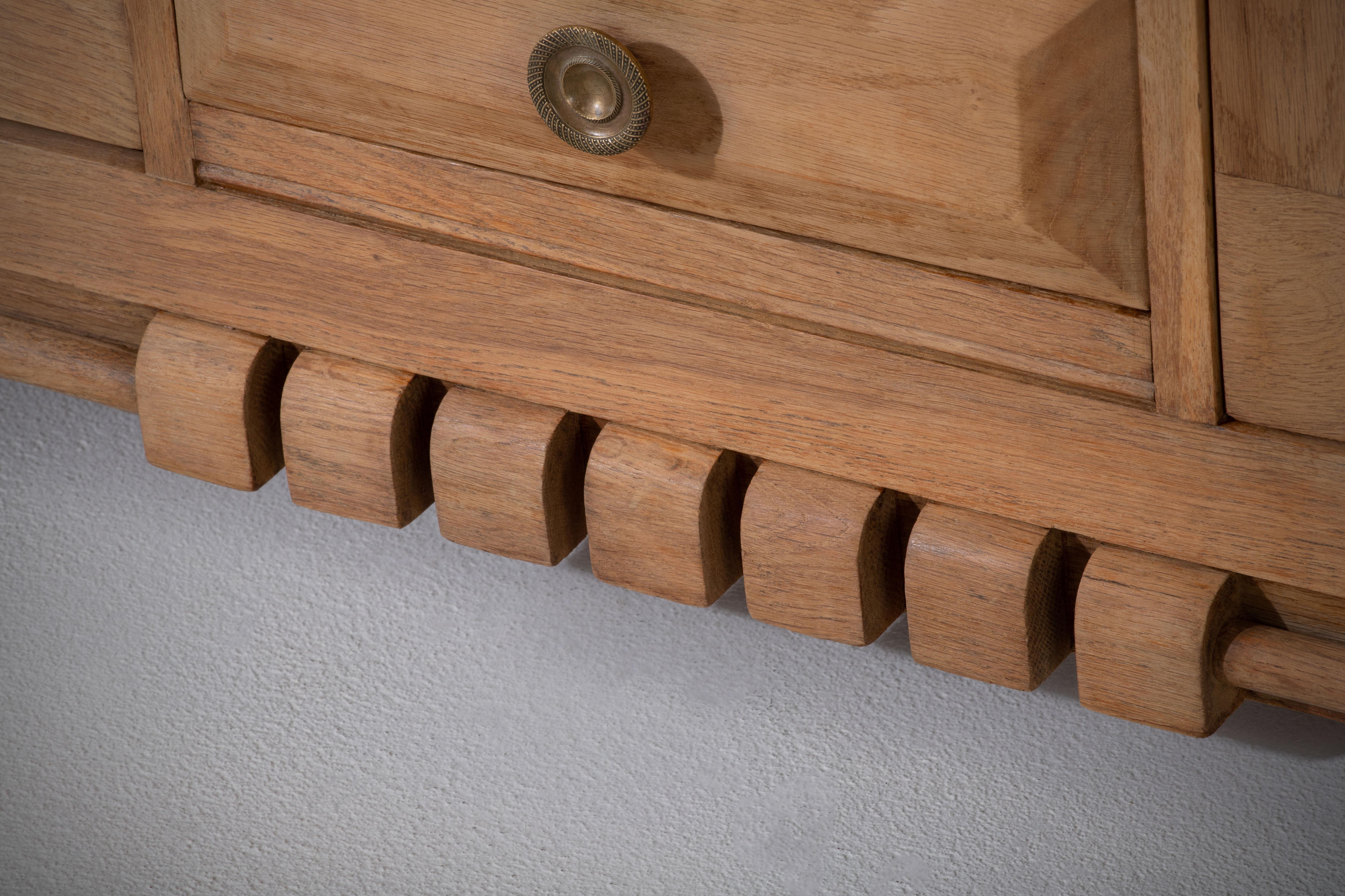 Raw Solid Oak Cabinet with Graphic Details, France, 1940s 15