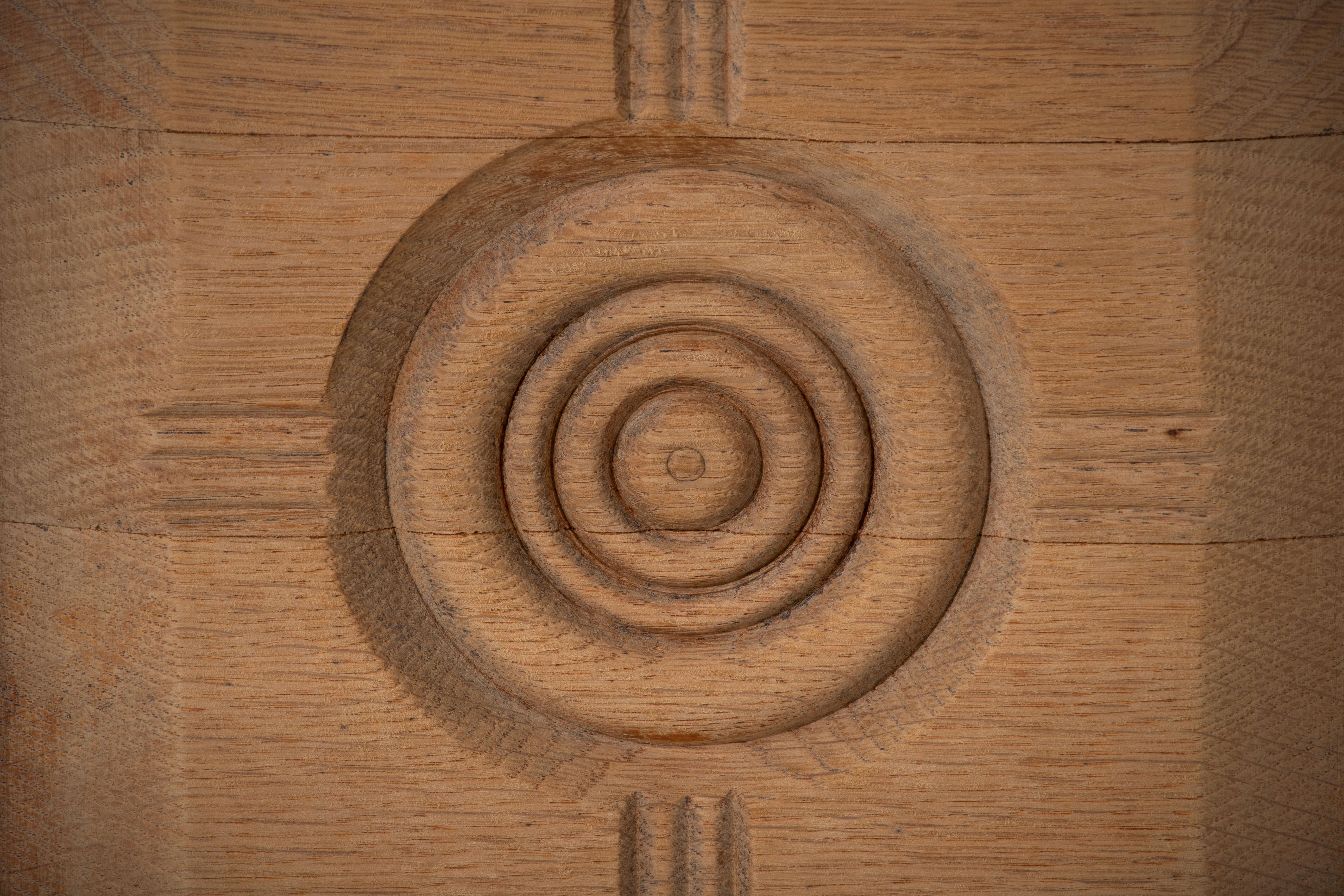 Raw Solid Oak Cabinet with Graphic Details, France, 1940s 22