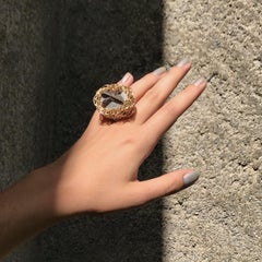Raw Staurolite Statement Ring 14 K in Yellow Gold F. by Artist