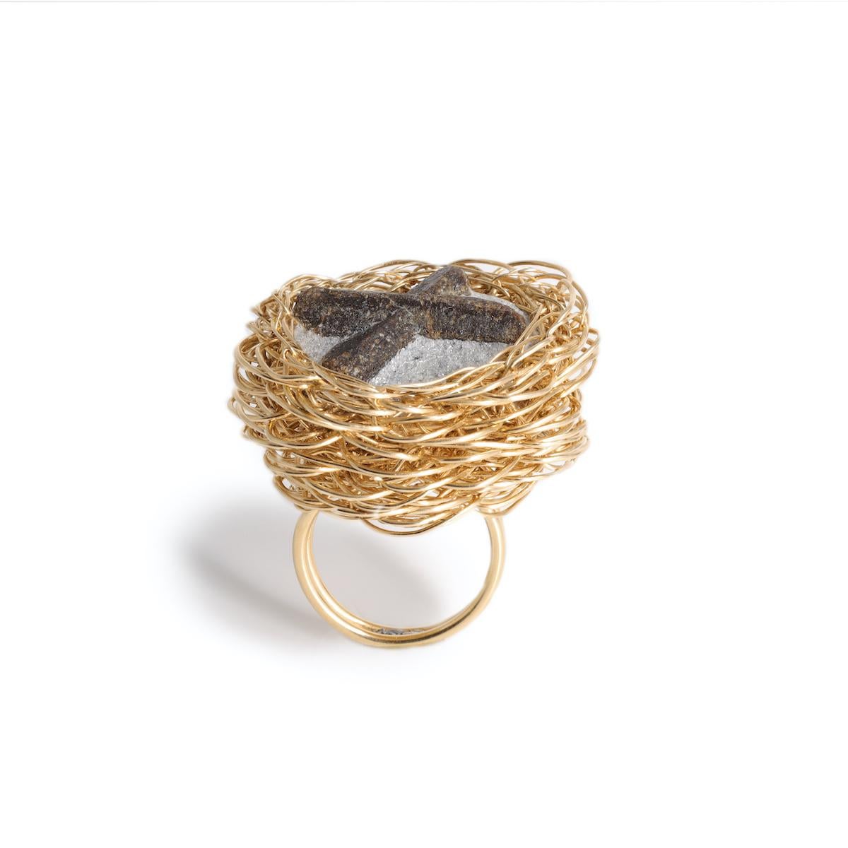 Women's or Men's Raw Staurolite Statement Ring 14 K in Yellow Gold F. by Artist For Sale